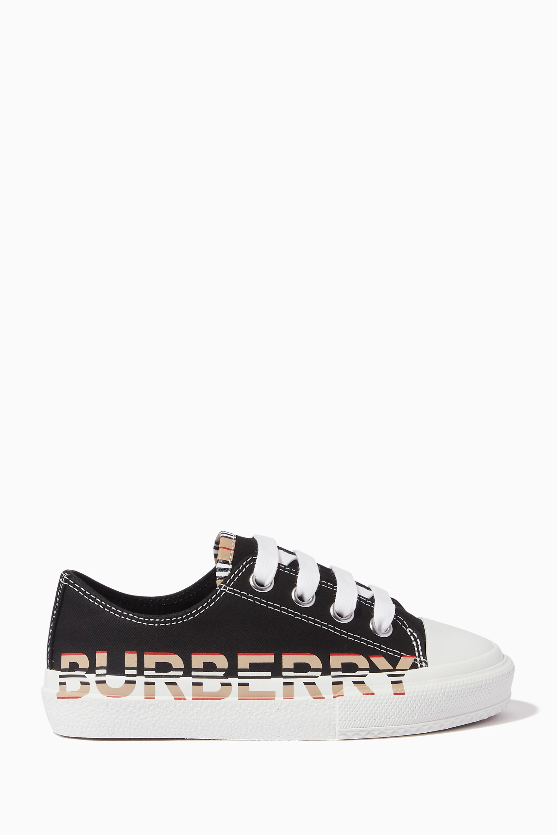 Buy Burberry Black Sneakers with Icon Stripe Logo in Cotton Gabardine For UNISEX Online Ounass Saudi