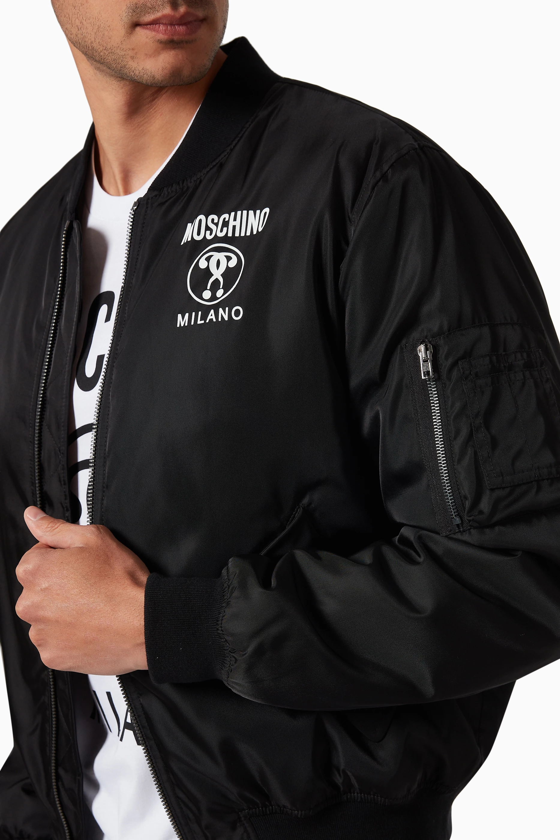 Buy Moschino Black Double Question Mark Bomber Jacket in Nylon For Men Online Ounass Saudi