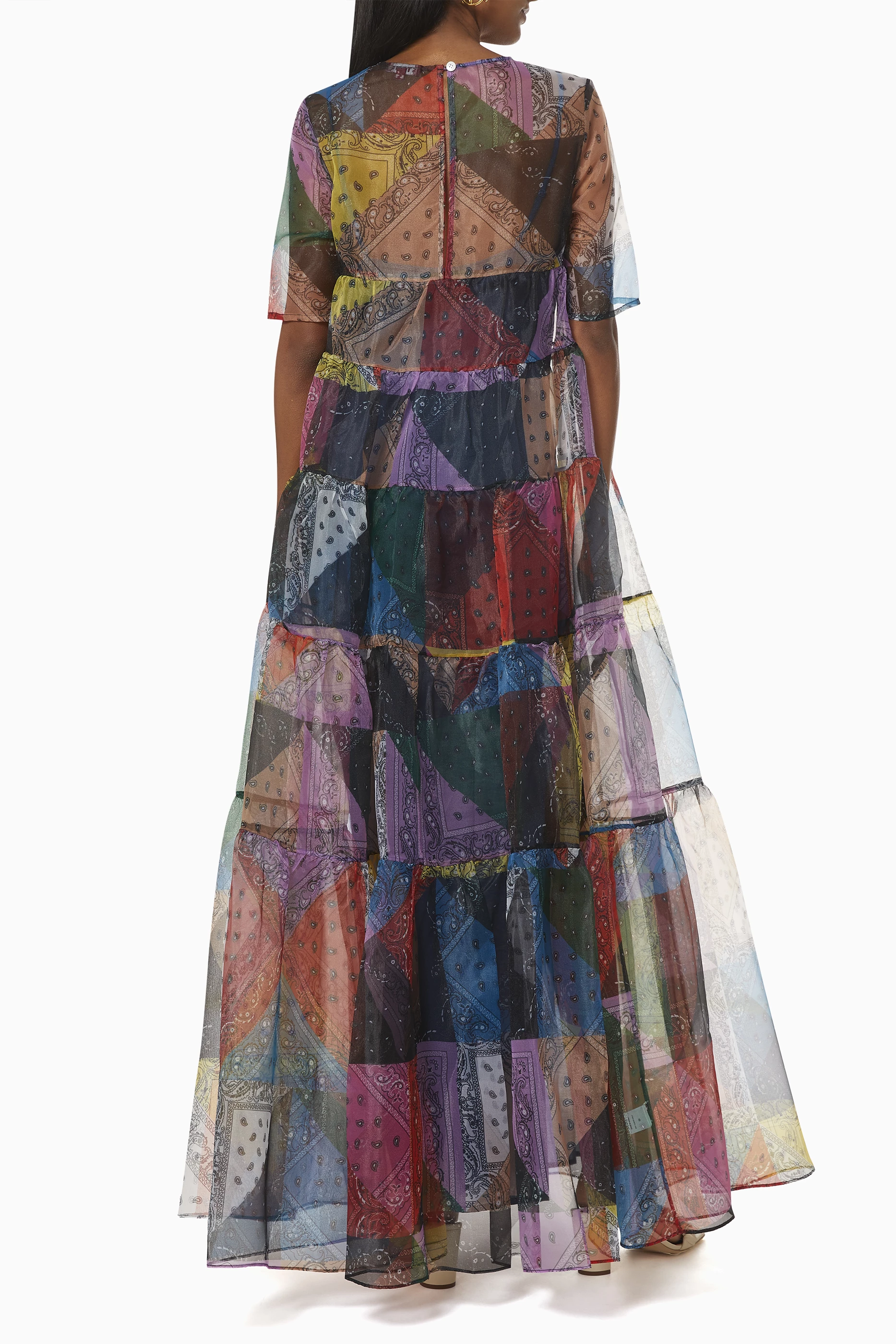 staud tiered organza maxi dress Calluna tie-neck tiered organza maxi dress - brown
