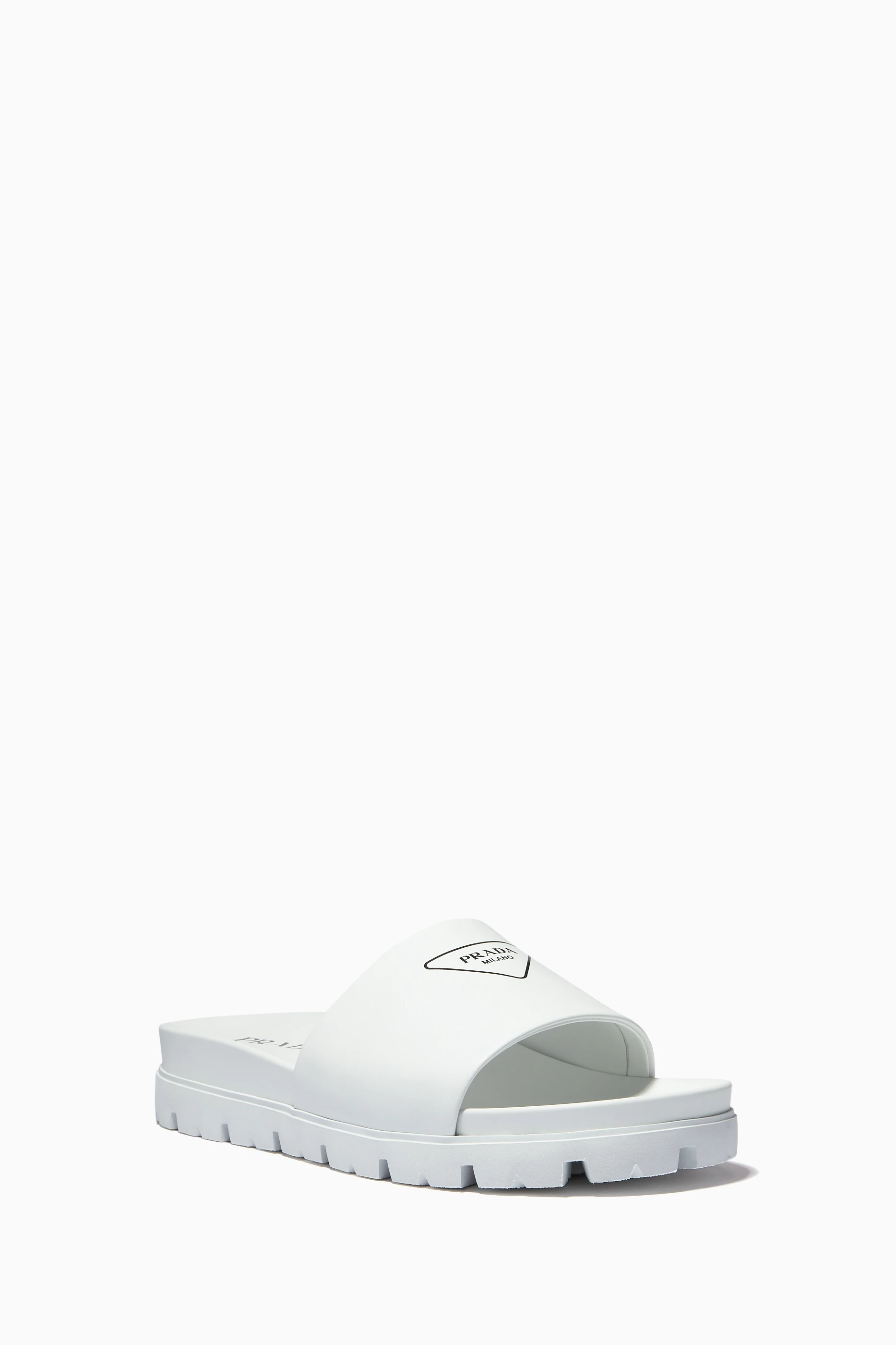 Buy Prada White Logo Slides in Leather For Men Online  display picture 1