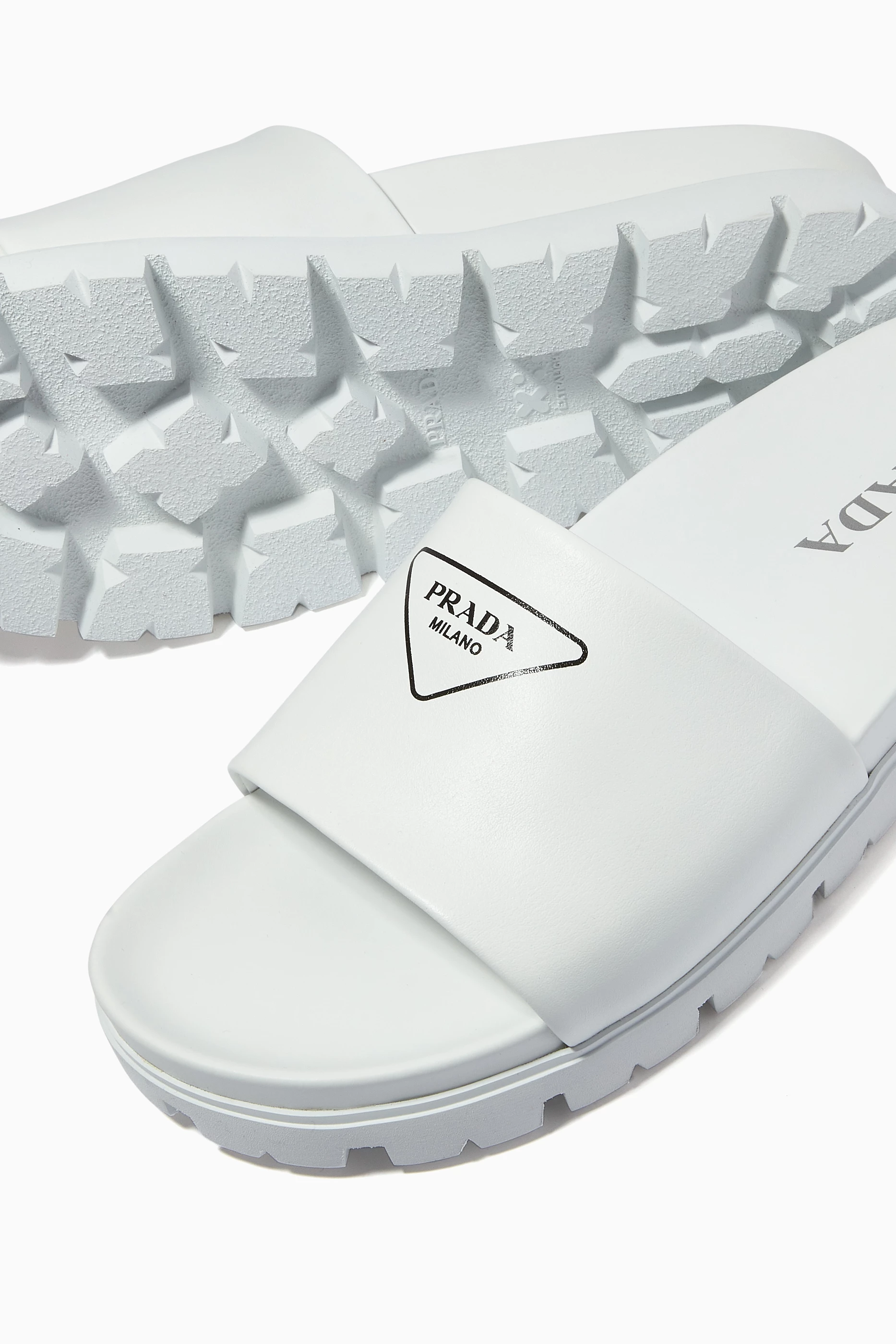 Buy Prada White Logo Slides in Leather For Men Online  display picture 1