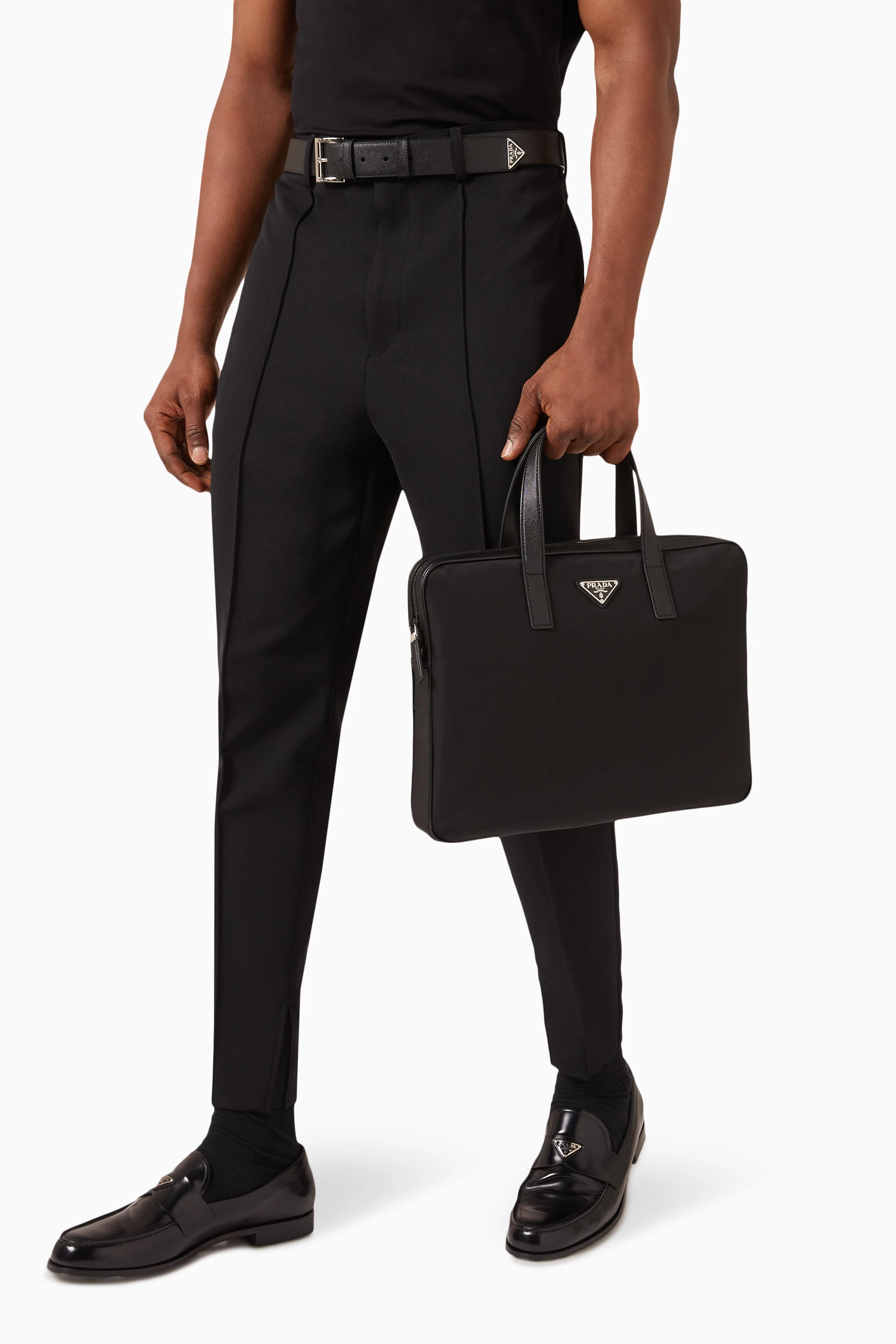 Buy Prada Black Signature Logo Work Bag in Re Nylon For Men Online Ounass Saudi