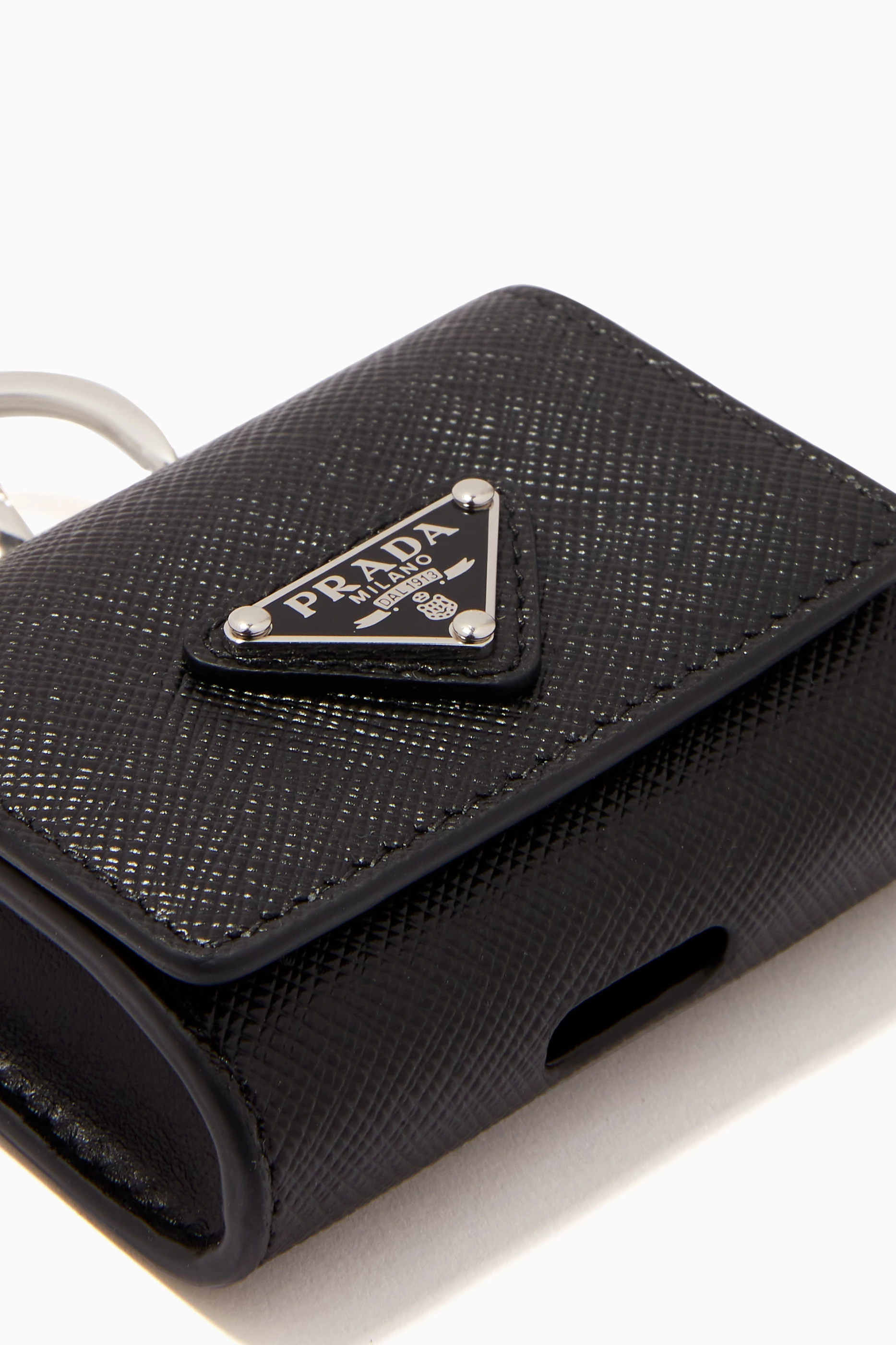 Buy Prada Black Triangle Logo AirPods Pro Case in Saffiano