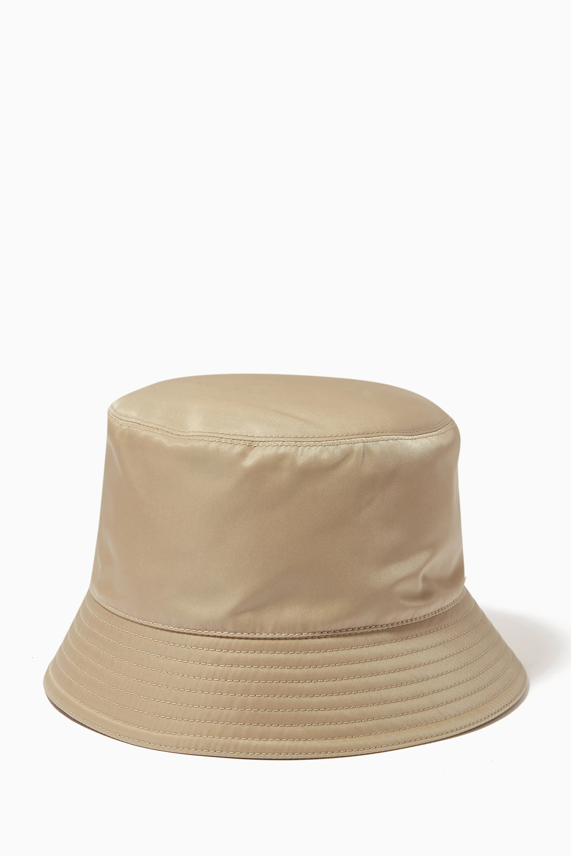 Prada UNISEX Beige-Tan Bucket Hat with Triangle Logo Prada Re-Nylon Metal Triangle Logo Womens Bucket Hat S  main image 4