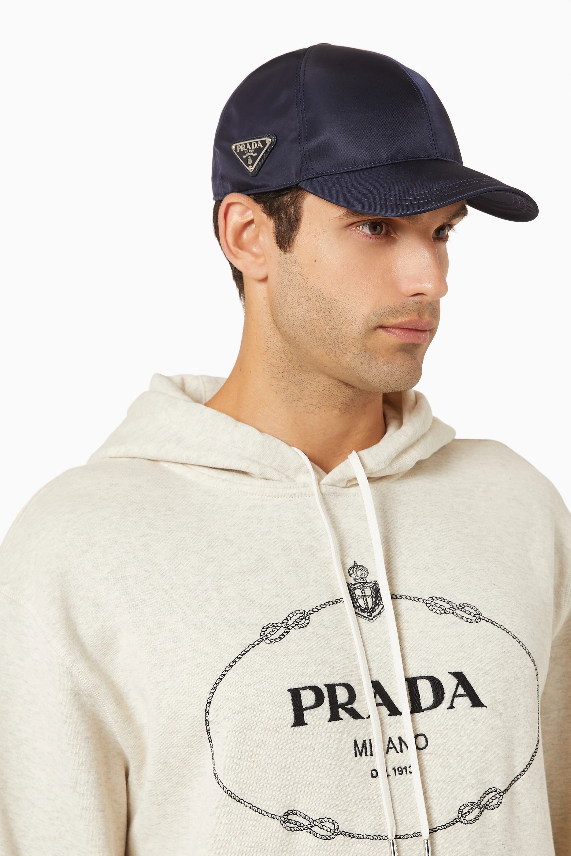 Buy Prada Blue Triangle Logo Baseball Cap in Re-Nylon For