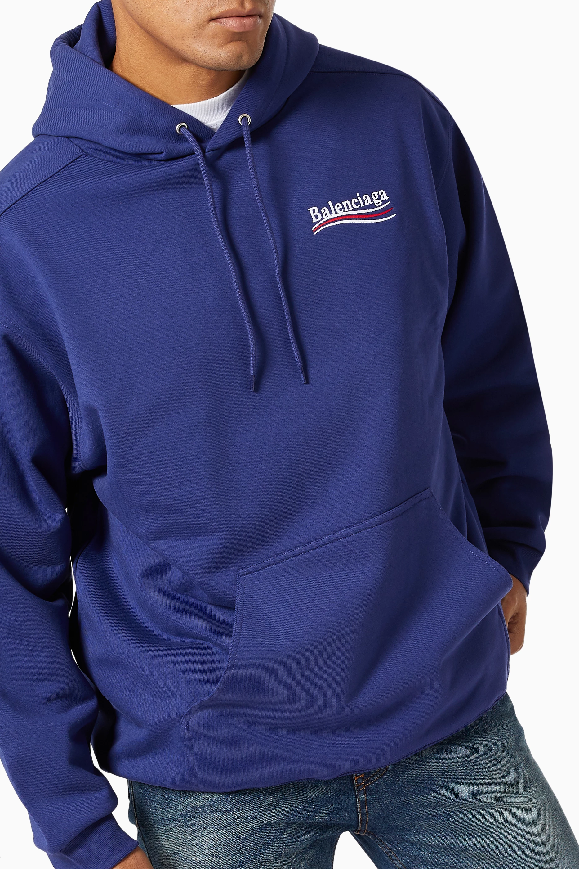 Buy Balenciaga Blue Political Campaign Medium Fit Hoodie in Curly Fleece For Men Online Ounass Saudi