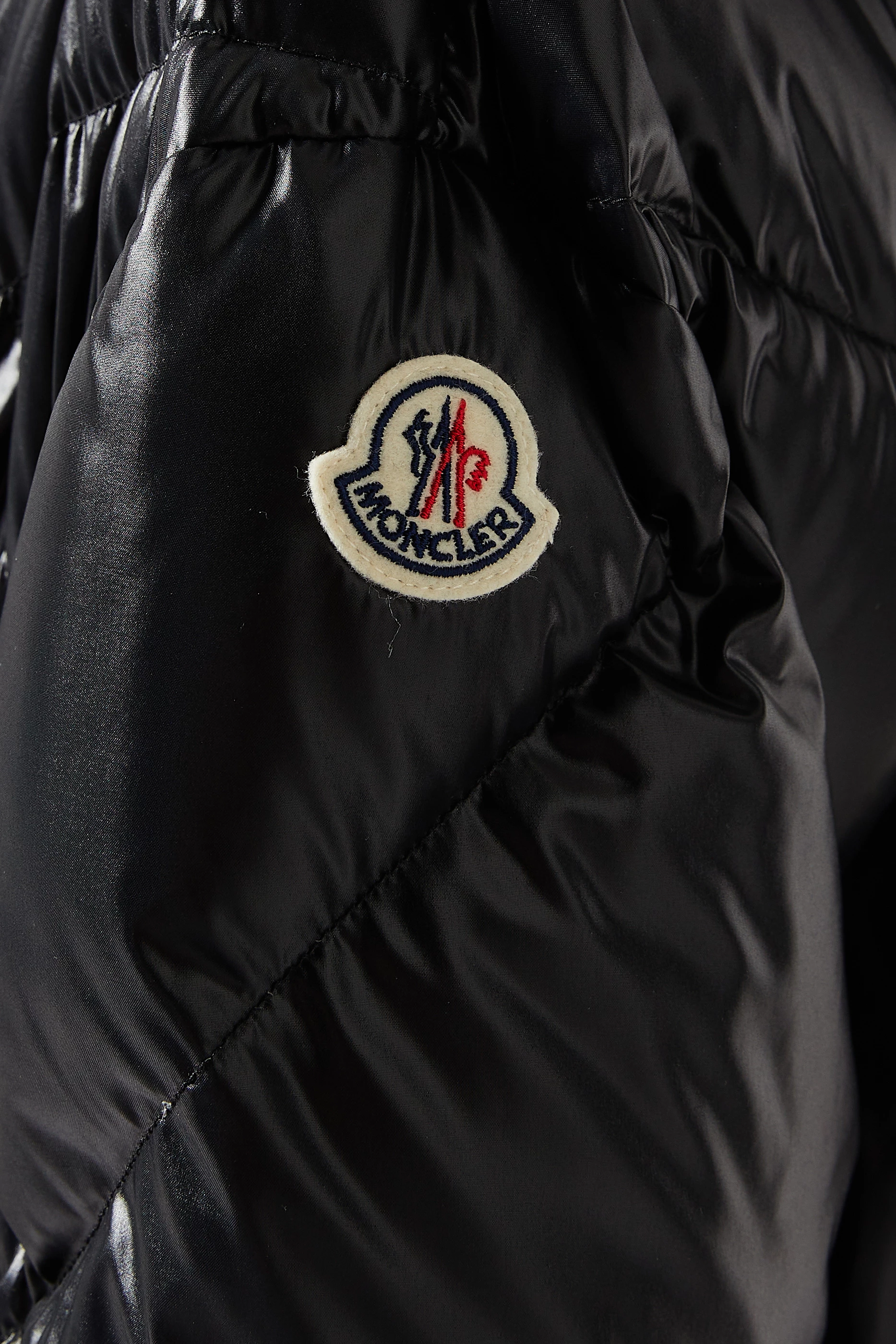 Buy Moncler Black Cotonniere Longline Puffer Coat in Shiny Nylon For Women Online Ounass Saudi