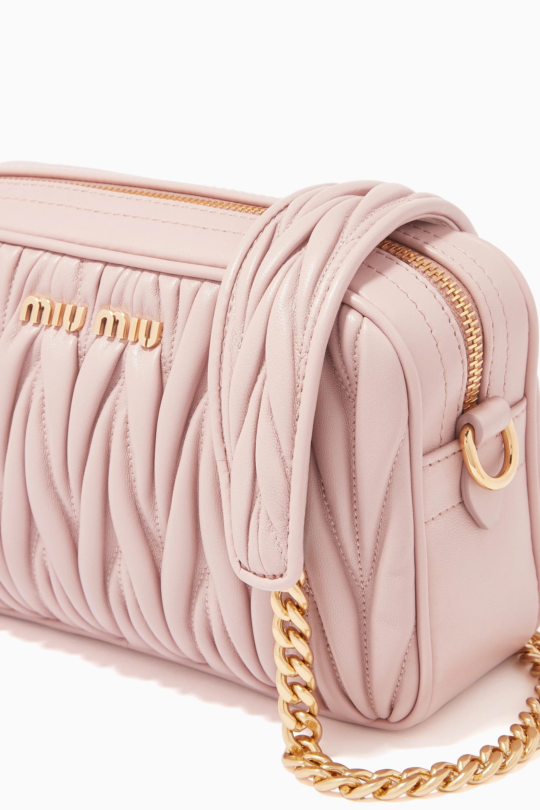 Buy Miu Miu Pink Miu Camera Bag in Matelassé Leather For Women 