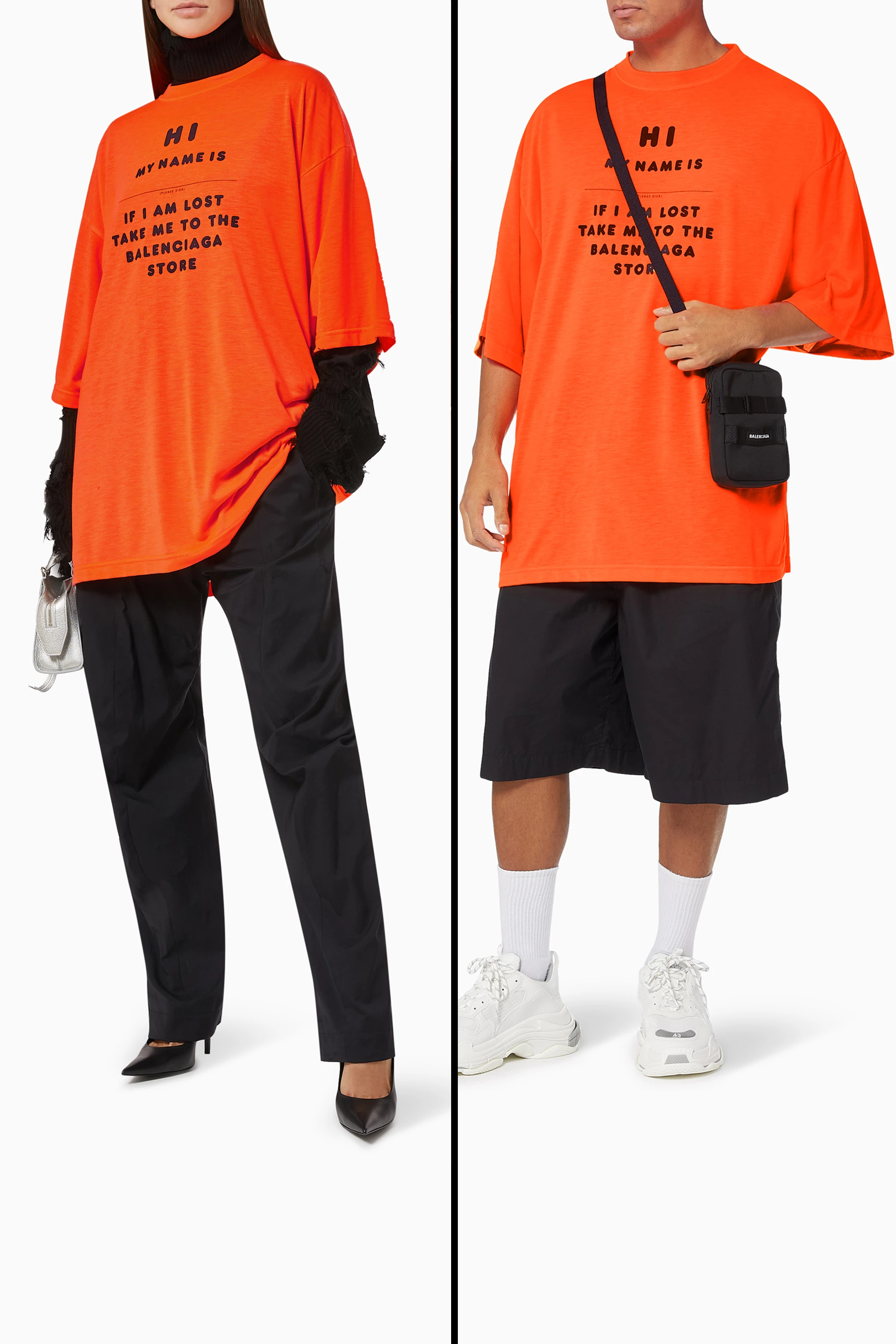 Buy Balenciaga Orange Hi My Name Is Wide Fit T-shirt in Jersey For 