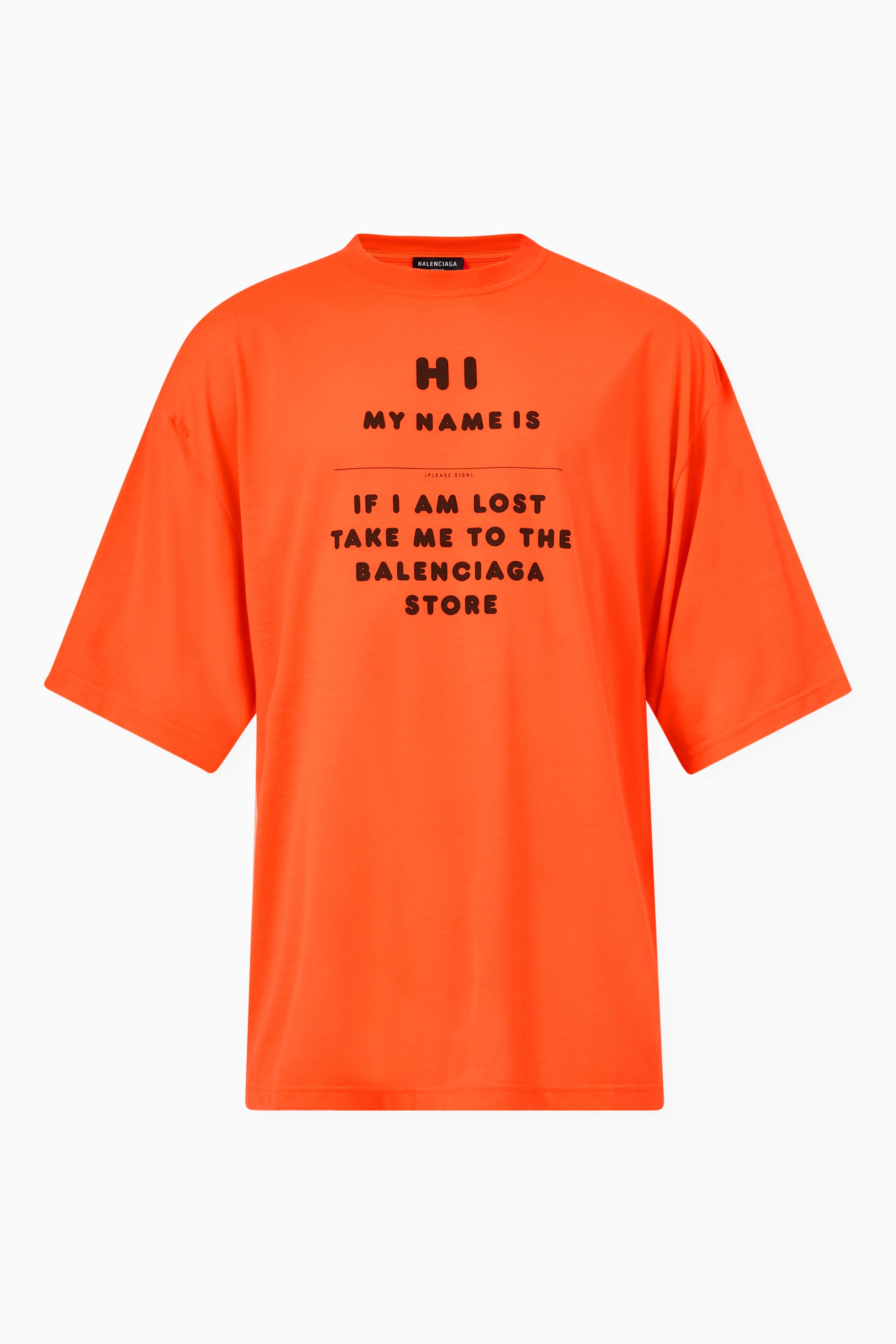 Buy Balenciaga Orange Hi My Name Is Wide Fit T-shirt in Jersey For 