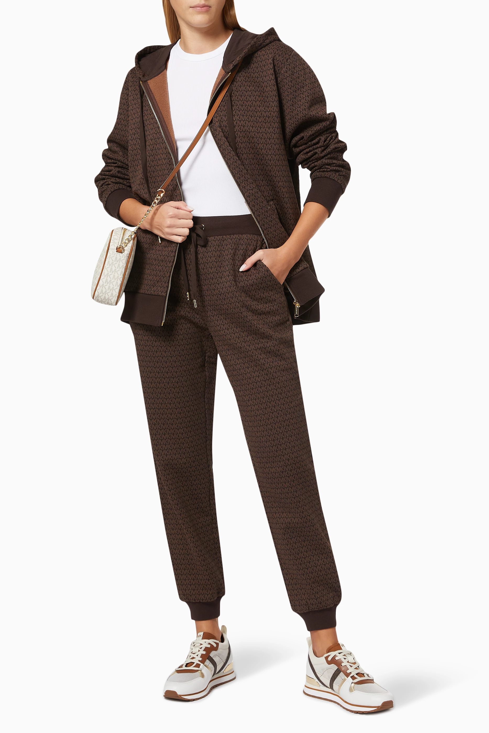 Buy Michael Kors Brown Logo Print Joggers in Cotton Terry For Women Online Ounass Saudi