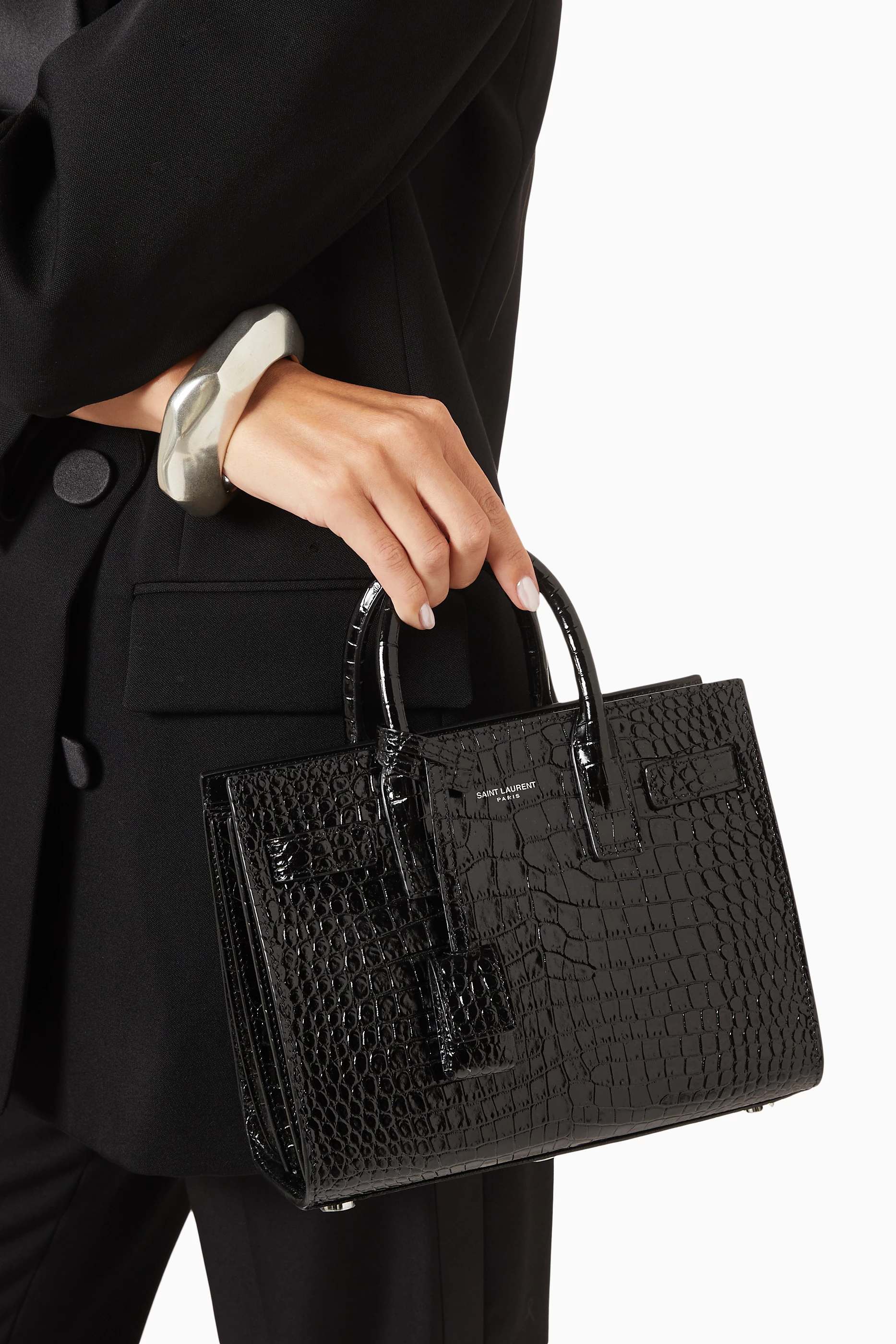 Buy SAINT LAURENT Black Nano Classic Sac de Jour in Croc embossed Shiny Leather For Women Online Ounass Saudi