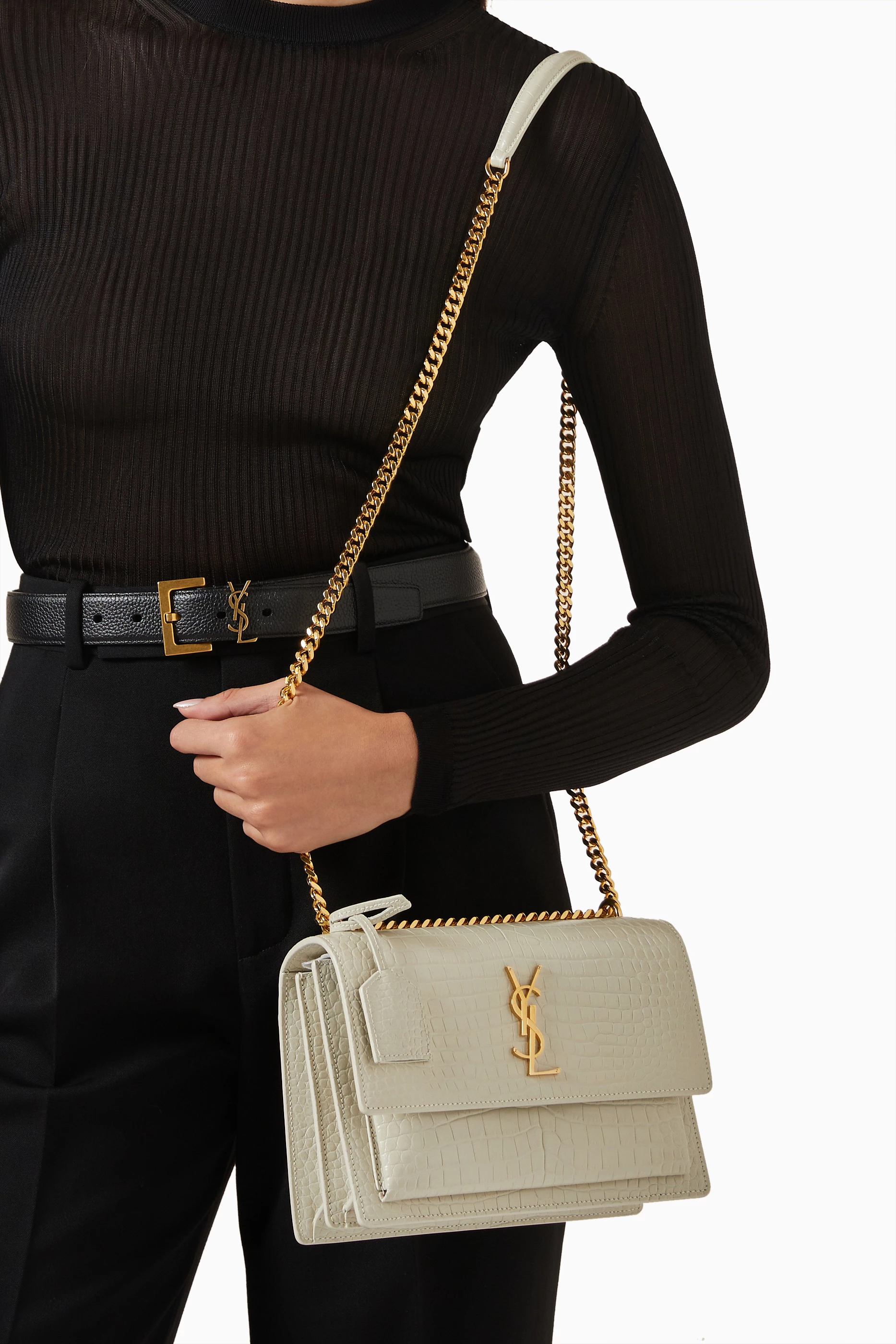 Buy SAINT LAURENT White Medium Sunset Bag in Croc embossed Shiny Leather For Women Online Ounass Saudi
