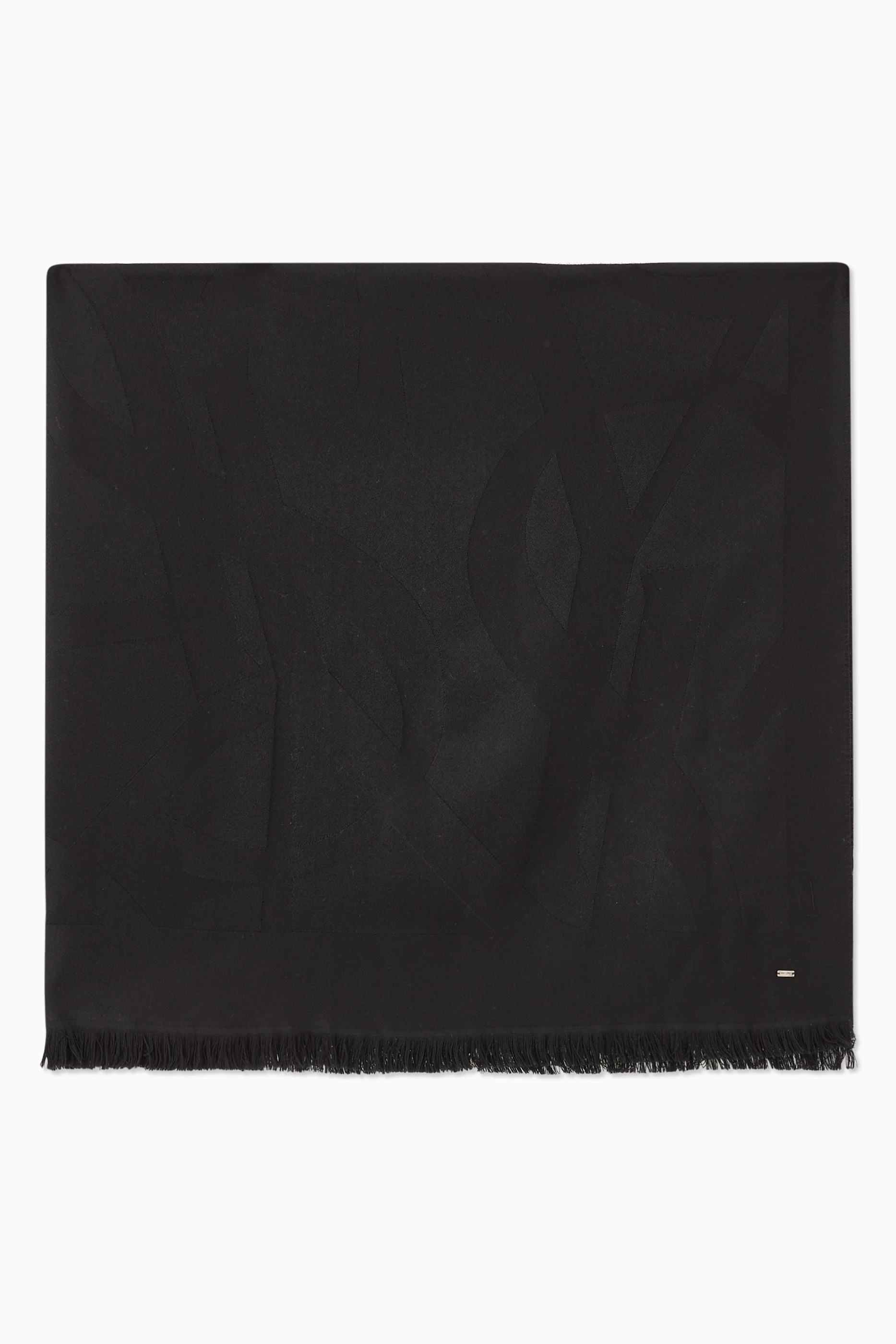 Buy SAINT LAURENT Black Monogram Scarf in Wool Jacquard For