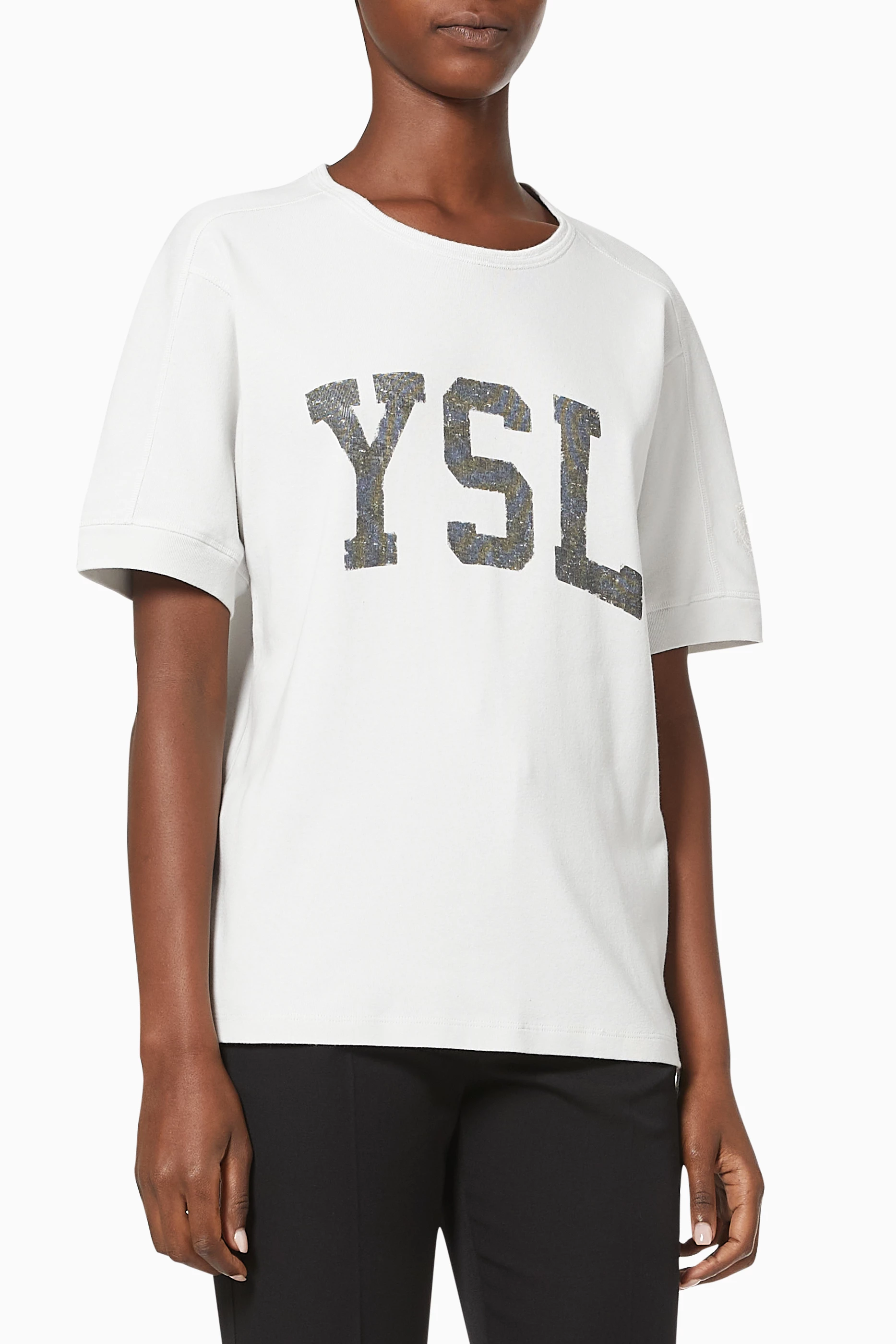 Buy SAINT LAURENT White YSL Vintage T shirt in Cotton For Women Online Ounass Saudi
