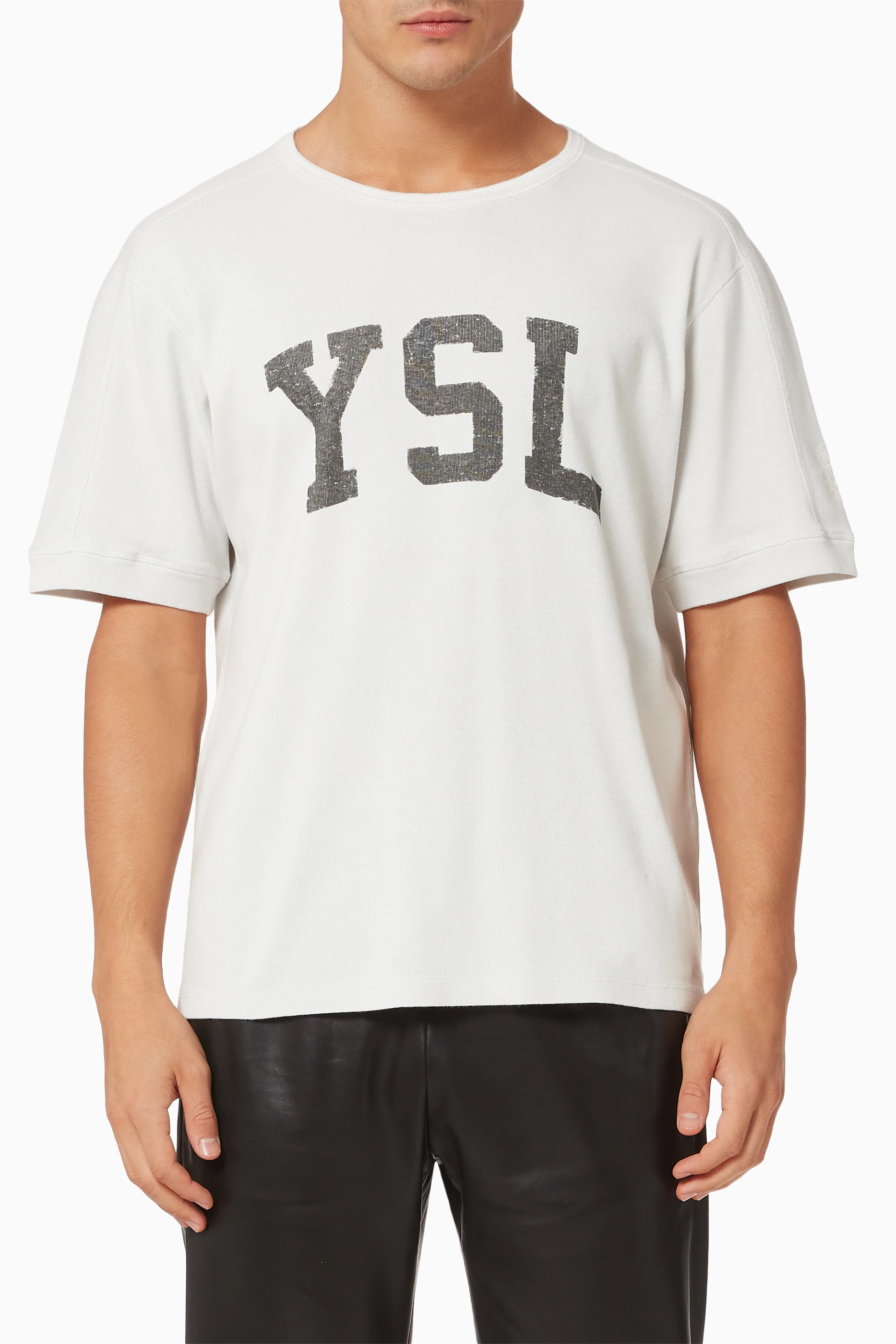 Buy SAINT LAURENT White YSL Vintage T shirt in Cotton For Men Online Ounass Saudi