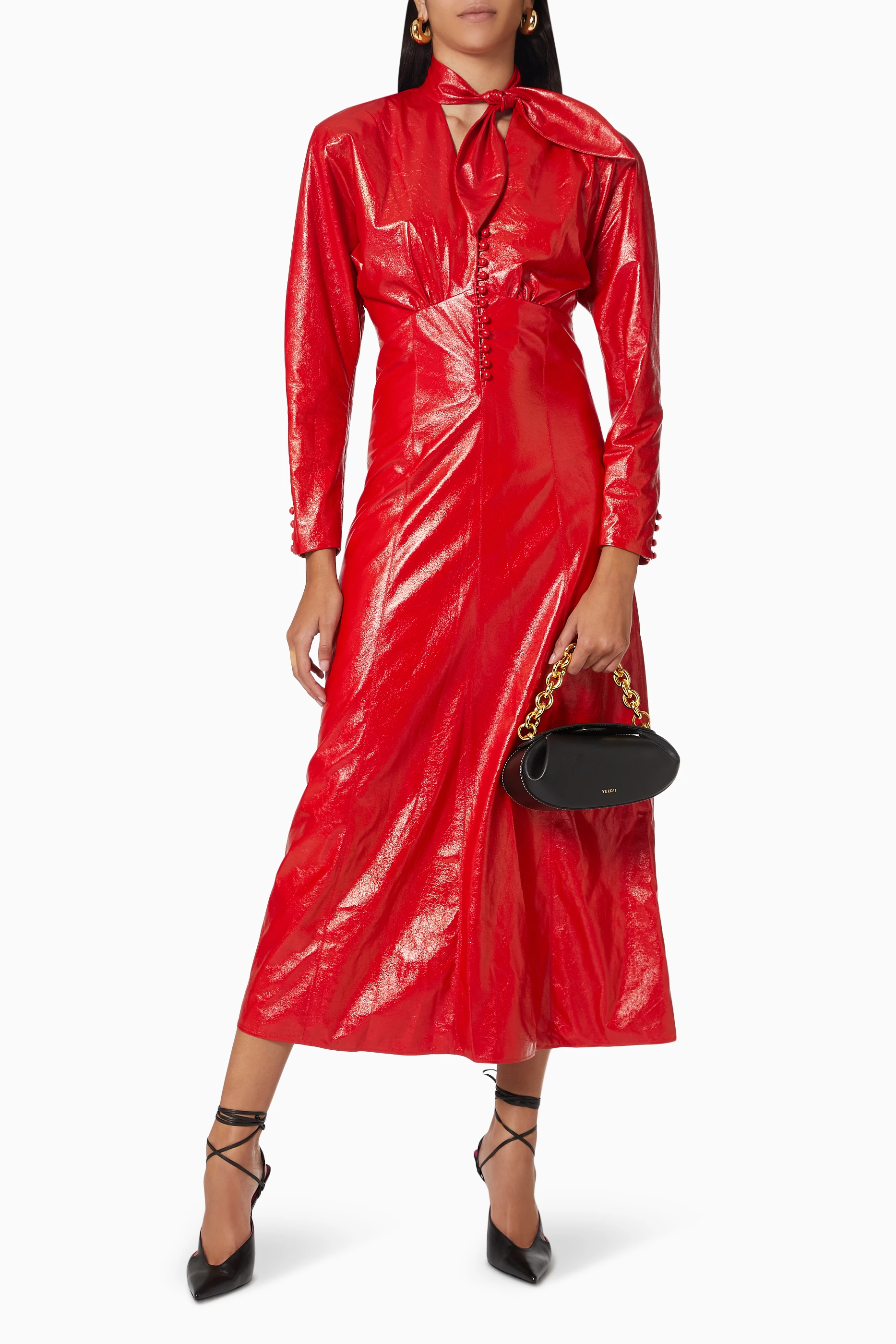 Buy Isabel Marant Red Genazuli Midi Dress in Faux Leather For Women Online  | Ounass Saudi