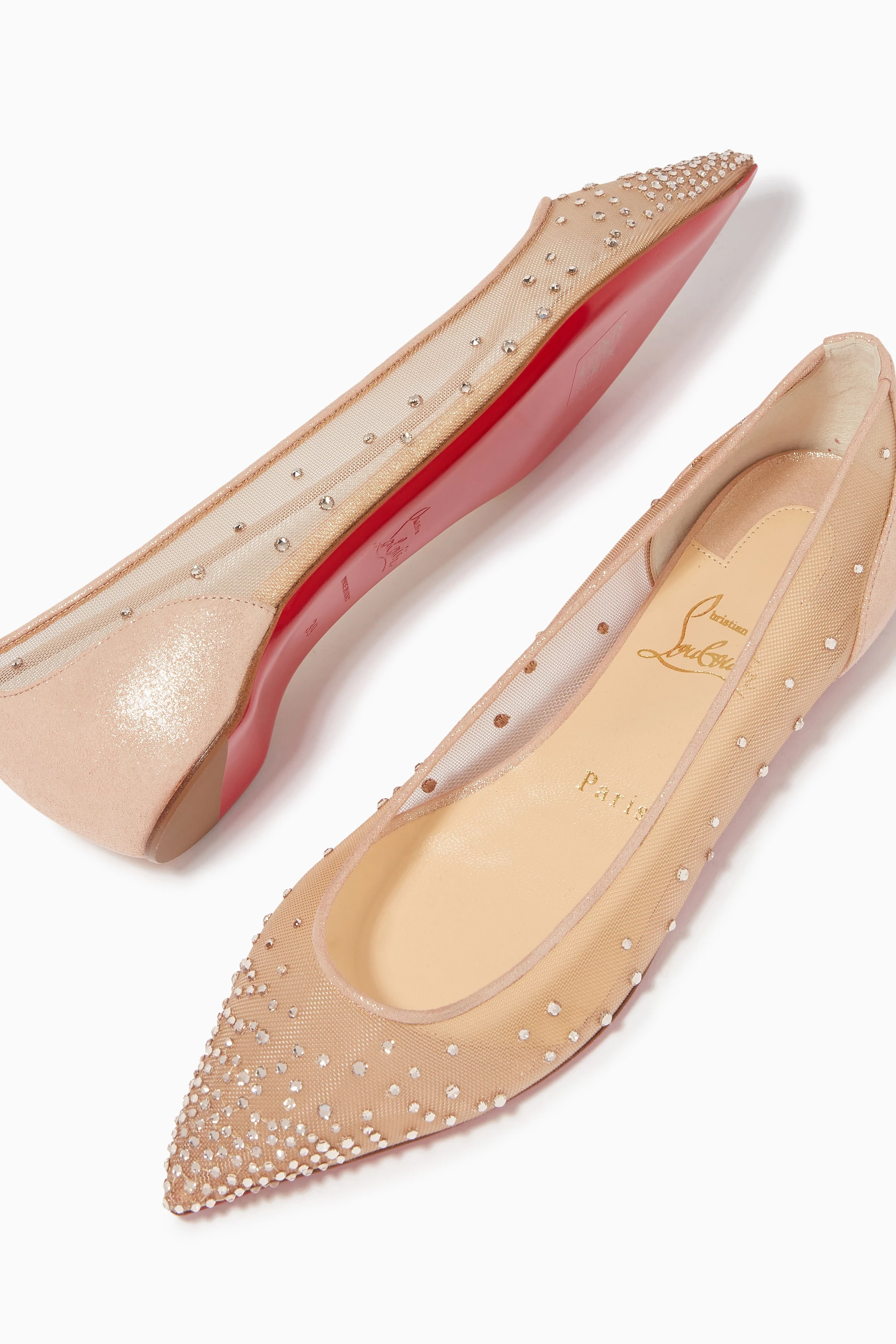 Buy Christian Louboutin Pink Follies Strass Flats in Mesh Lame Suede For Women Online Ounass Saudi
