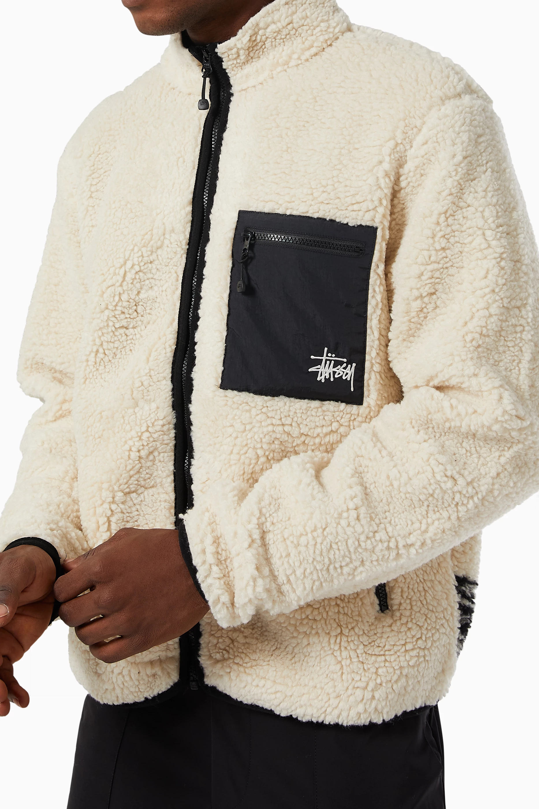Stussy tribe sherpa jacket cream sales