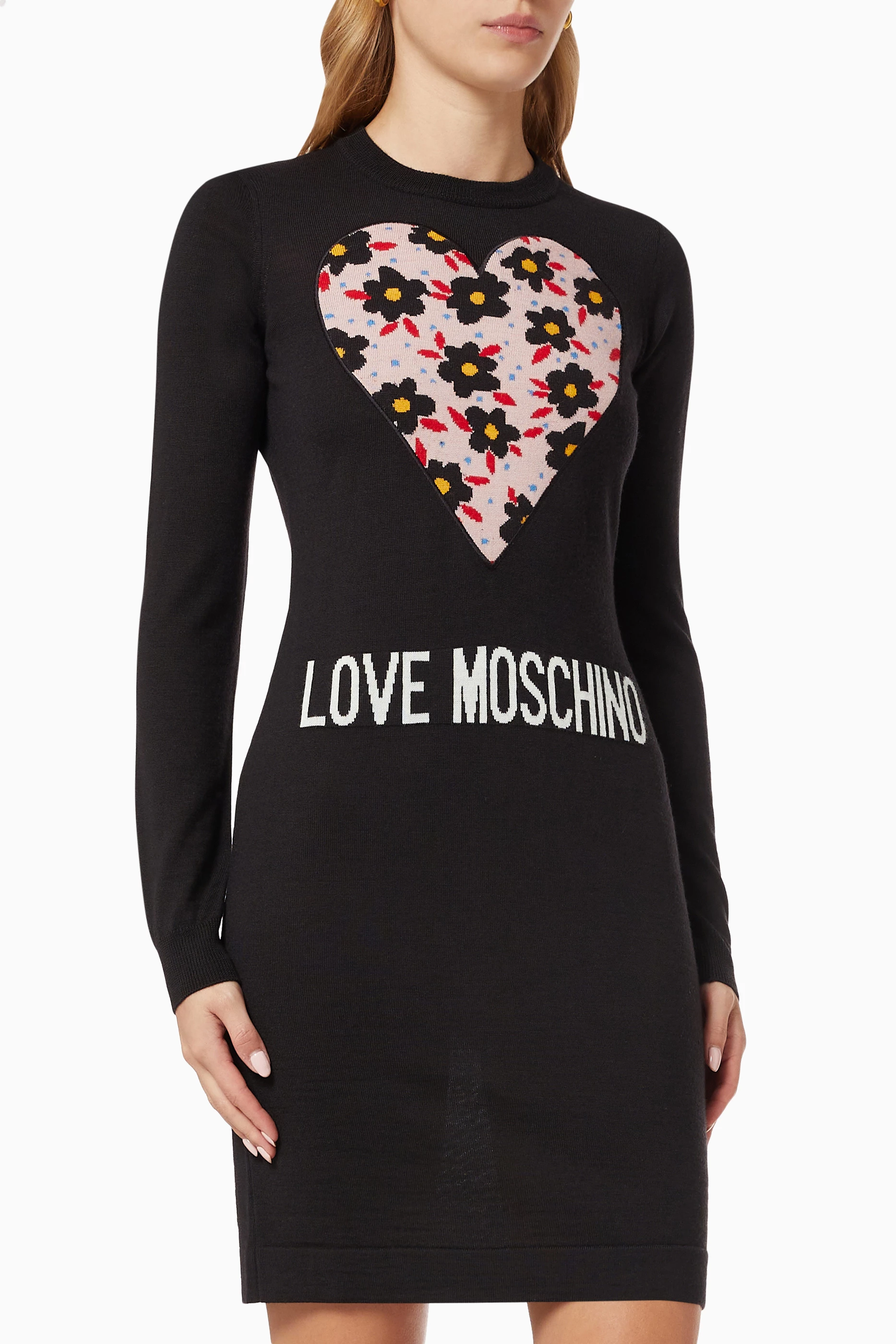 Buy Love Moschino Black Heart Inlay Dress in Wool For Women Online | Ounass  Saudi