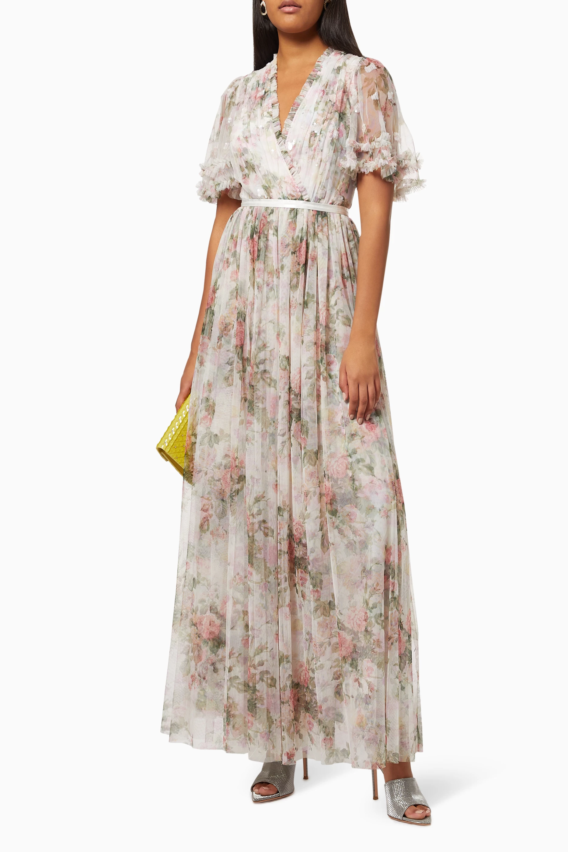 Buy Needle Thread Grey Floral Swan Gown with Sequinned Bodice in Tulle For Women Online Ounass Saudi