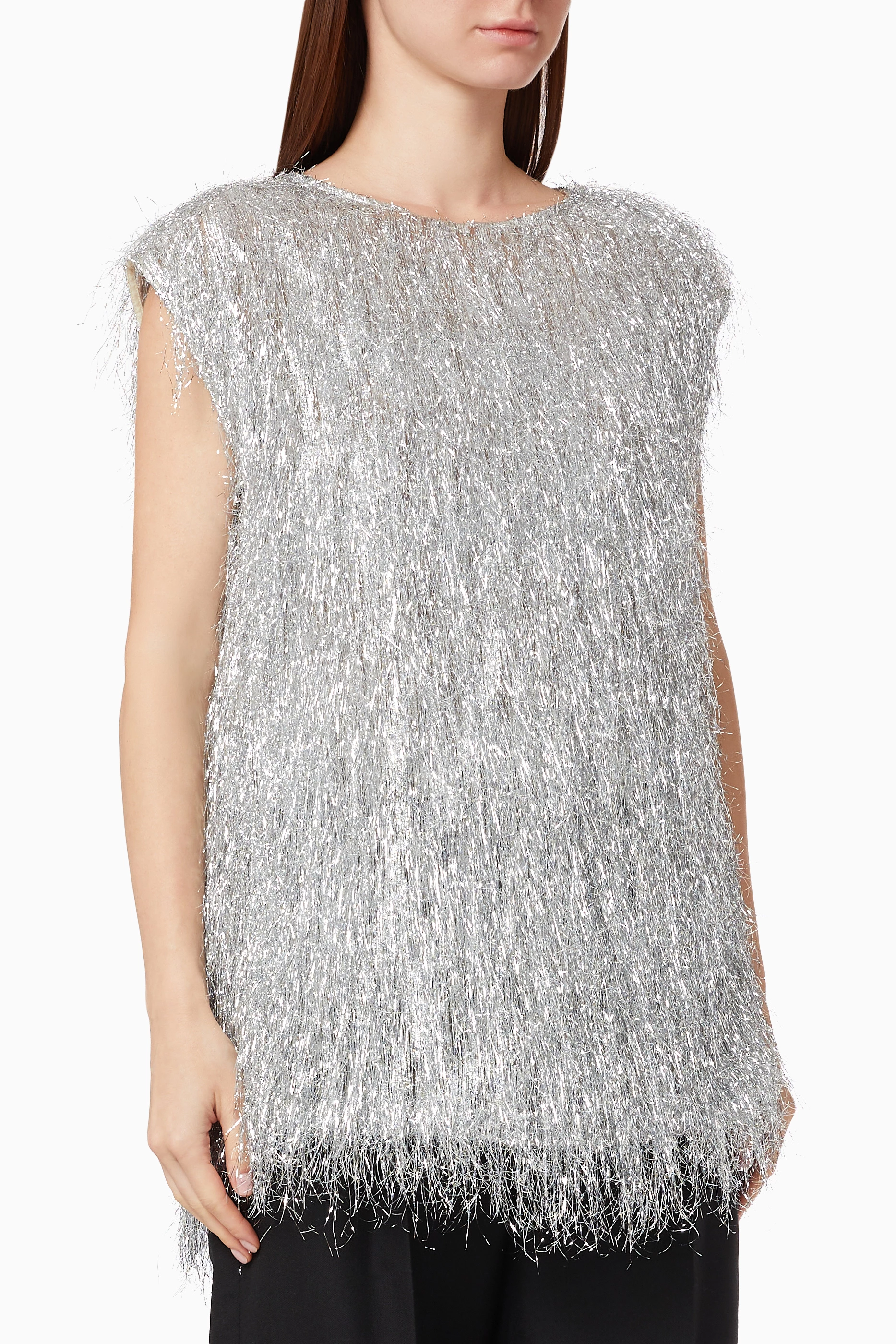 Buy Dries Van Noten Silver Cuzco Shirt in Lamé Silk For Women