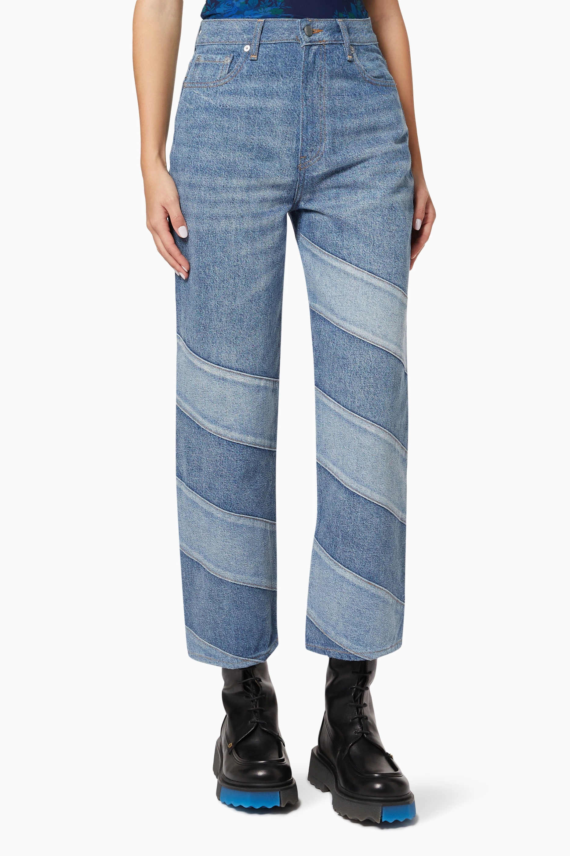 Buy Ganni Blue Cutline Core Missy Cropped Jeans in Denim For