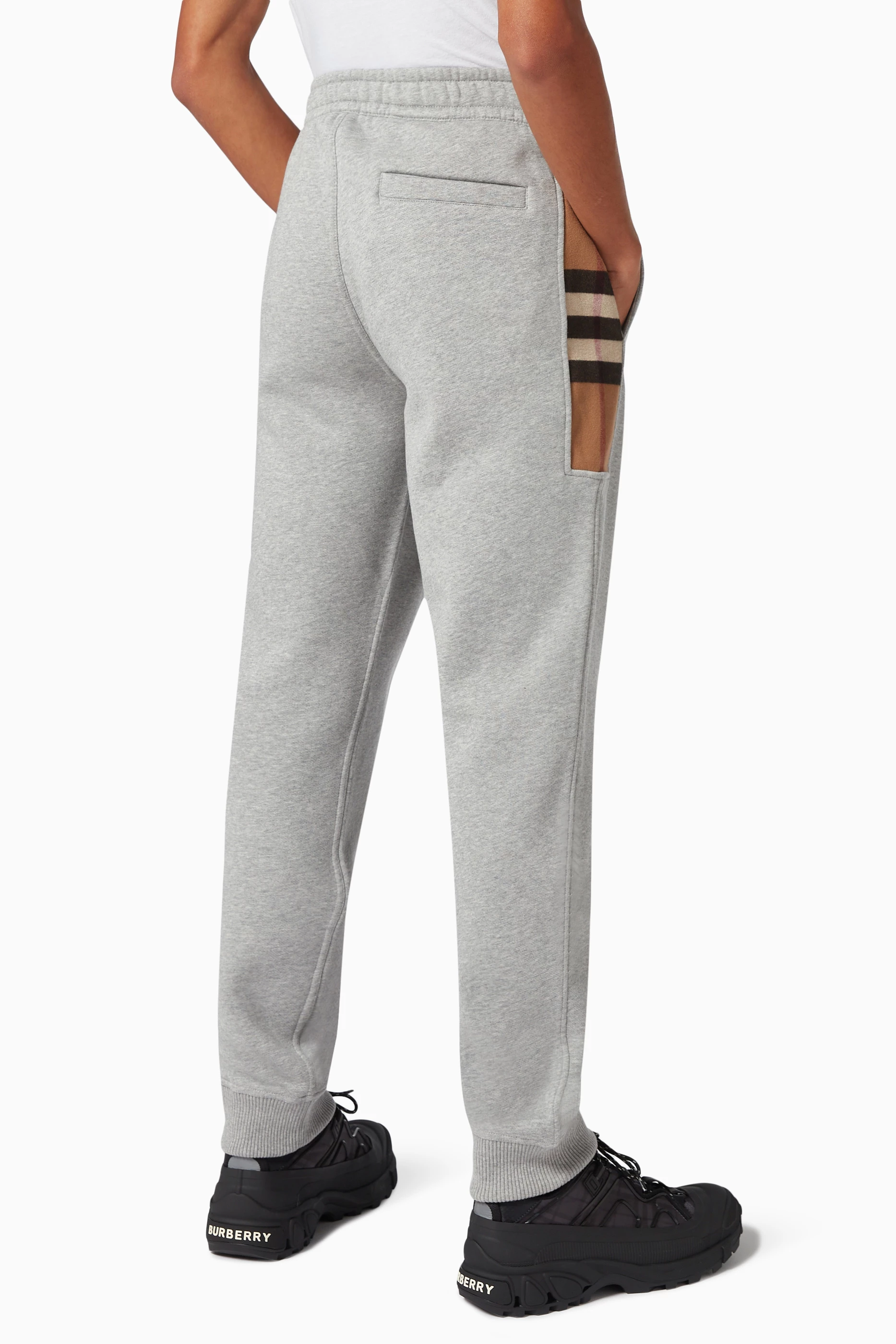 Buy Burberry Grey Check Panel Jogging Pants in Brushed-back Cotton