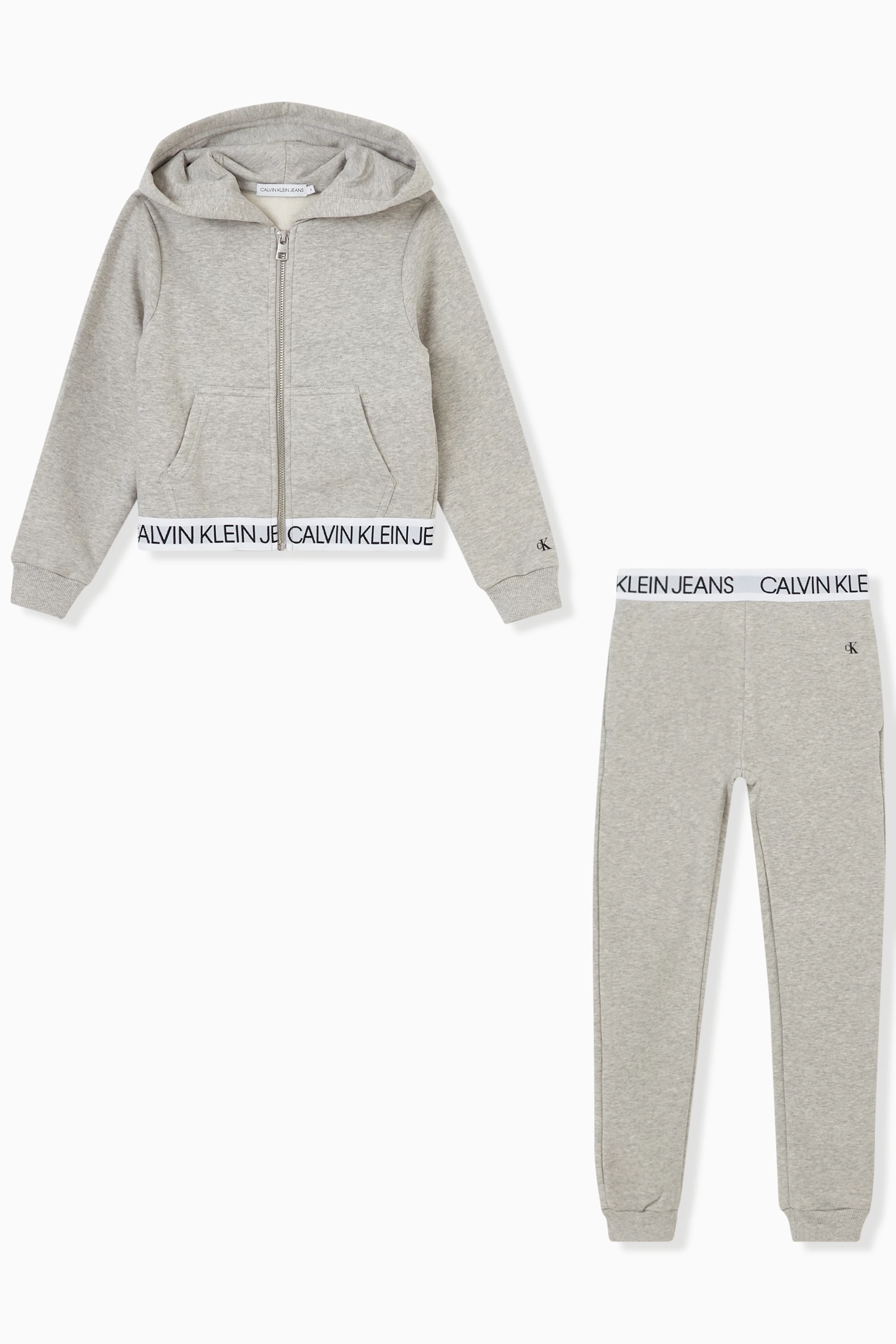 Buy Calvin Klein Grey Hoodie Jogger Pants Set in Fleece For Girls Online Ounass Saudi