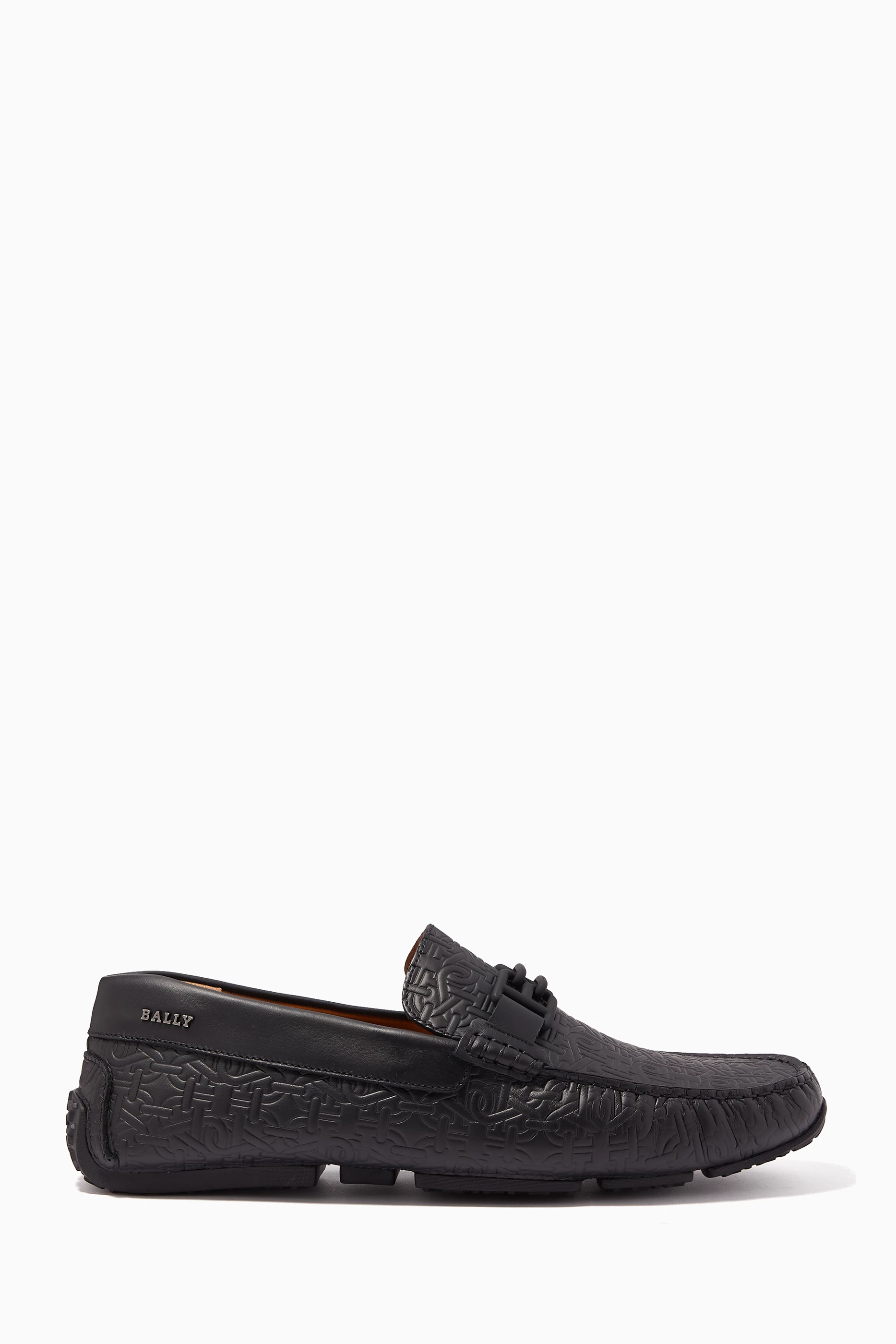 Buy Bally Black Parsal Driver Shoes in Embossed Calf Leather For