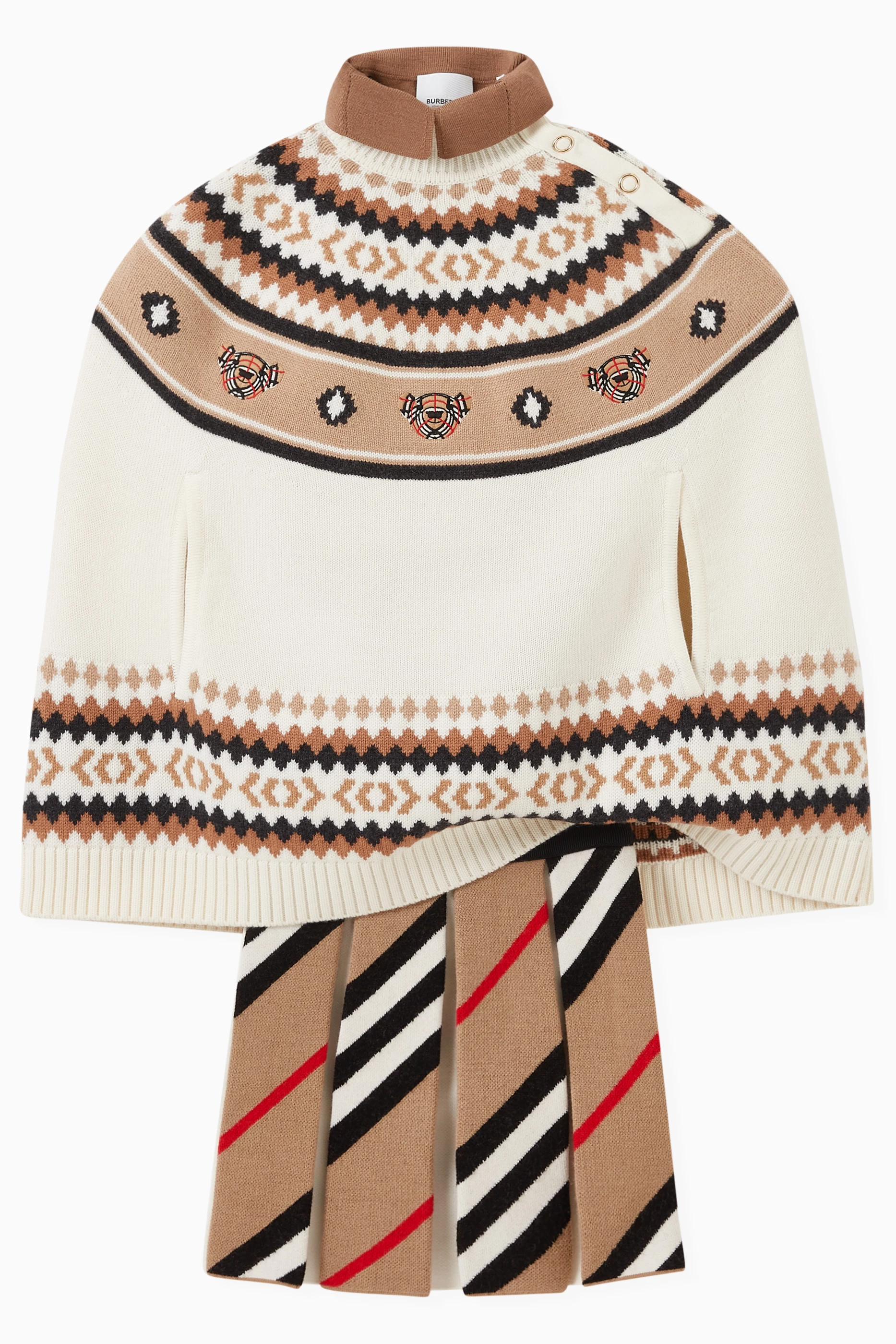Buy Burberry Brown Poncho in Fair Isle Wool Cashmere For Girls Online Ounass Saudi