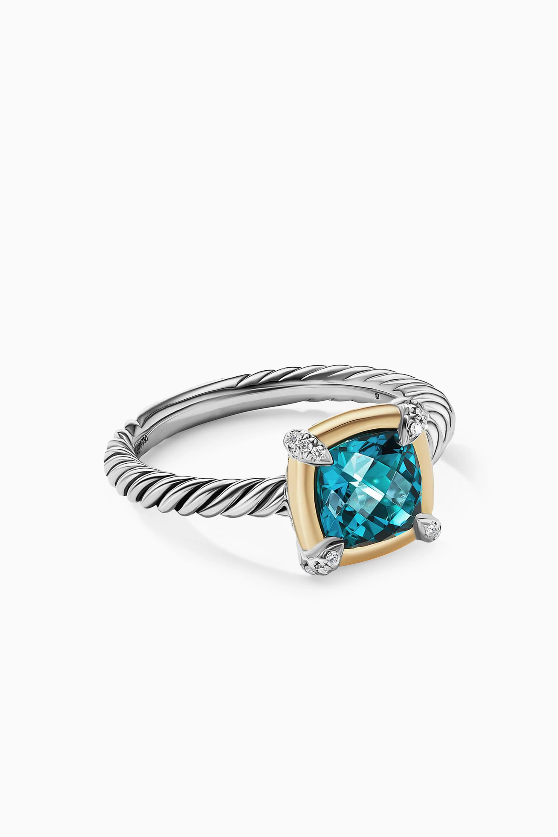 Buy David Yurman Blue Petite Chatelaine Hampton Blue Topaz Pave Diamonds Ring with 18kt Yellow Gold Bezel in Sterling Silver For Women Online Ounass Saudi