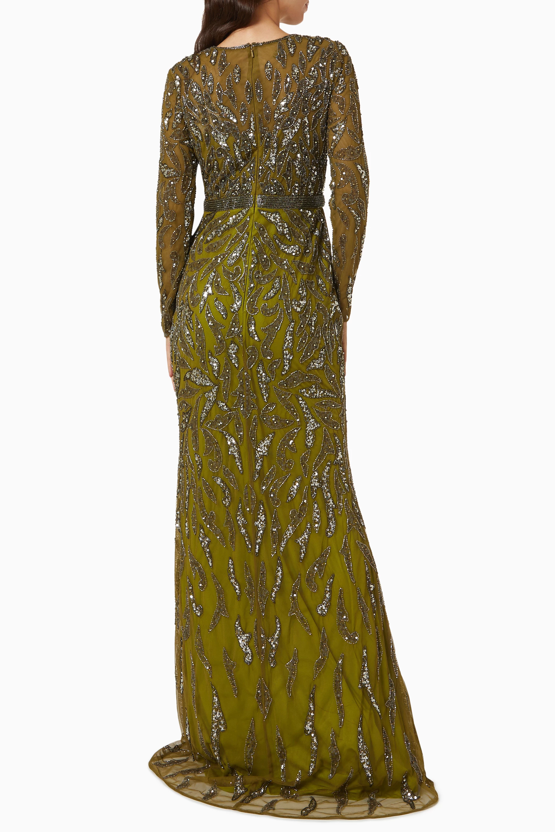 Buy Mac Duggal Green Beaded Gown in Tulle For Women Online Ounass Saudi