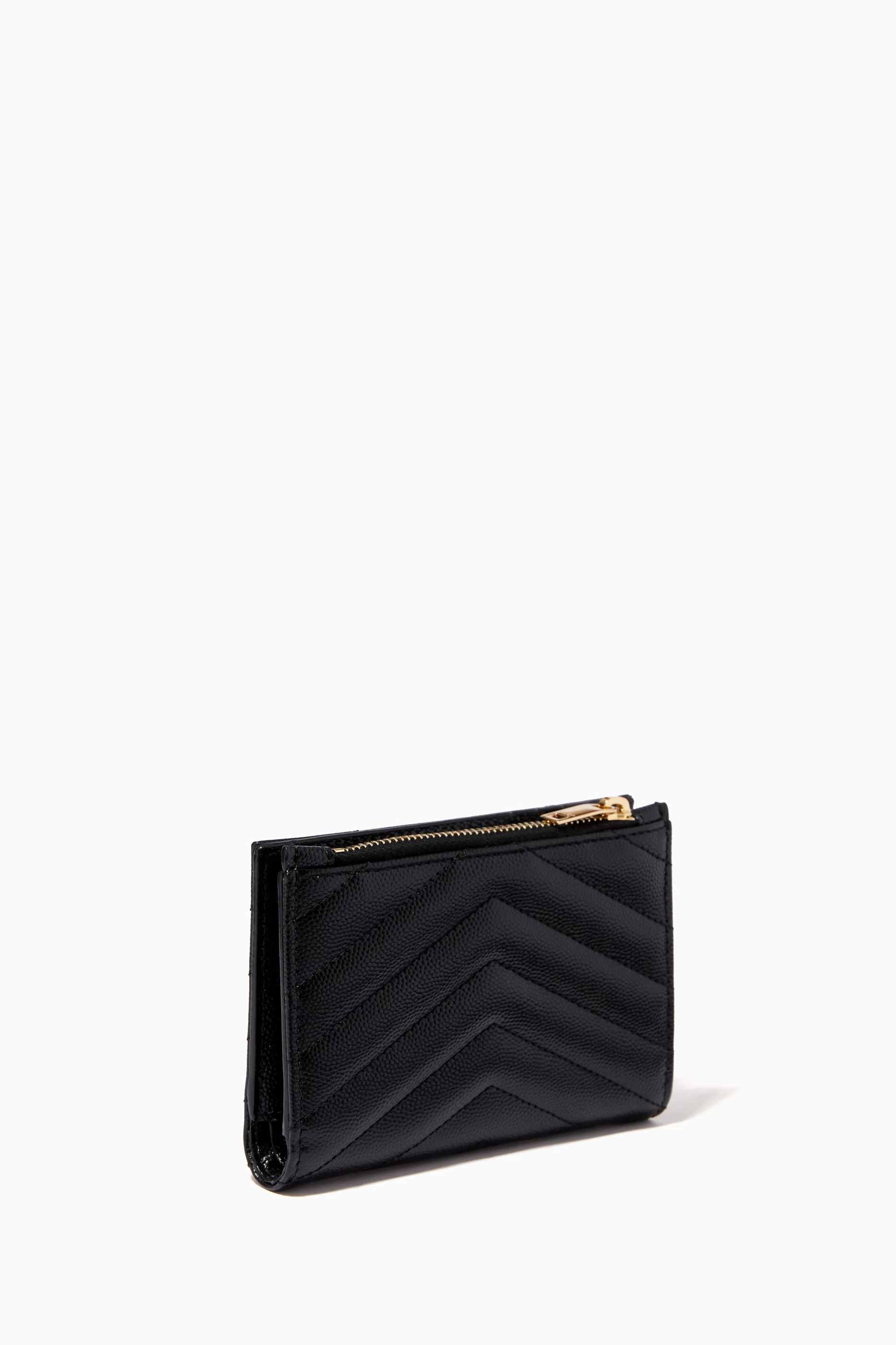 Buy SAINT LAURENT Black Cassandre Bi fold Zip Wallet in Matelasse Grain de Poudre Leather For Women Online Ounass Saudi