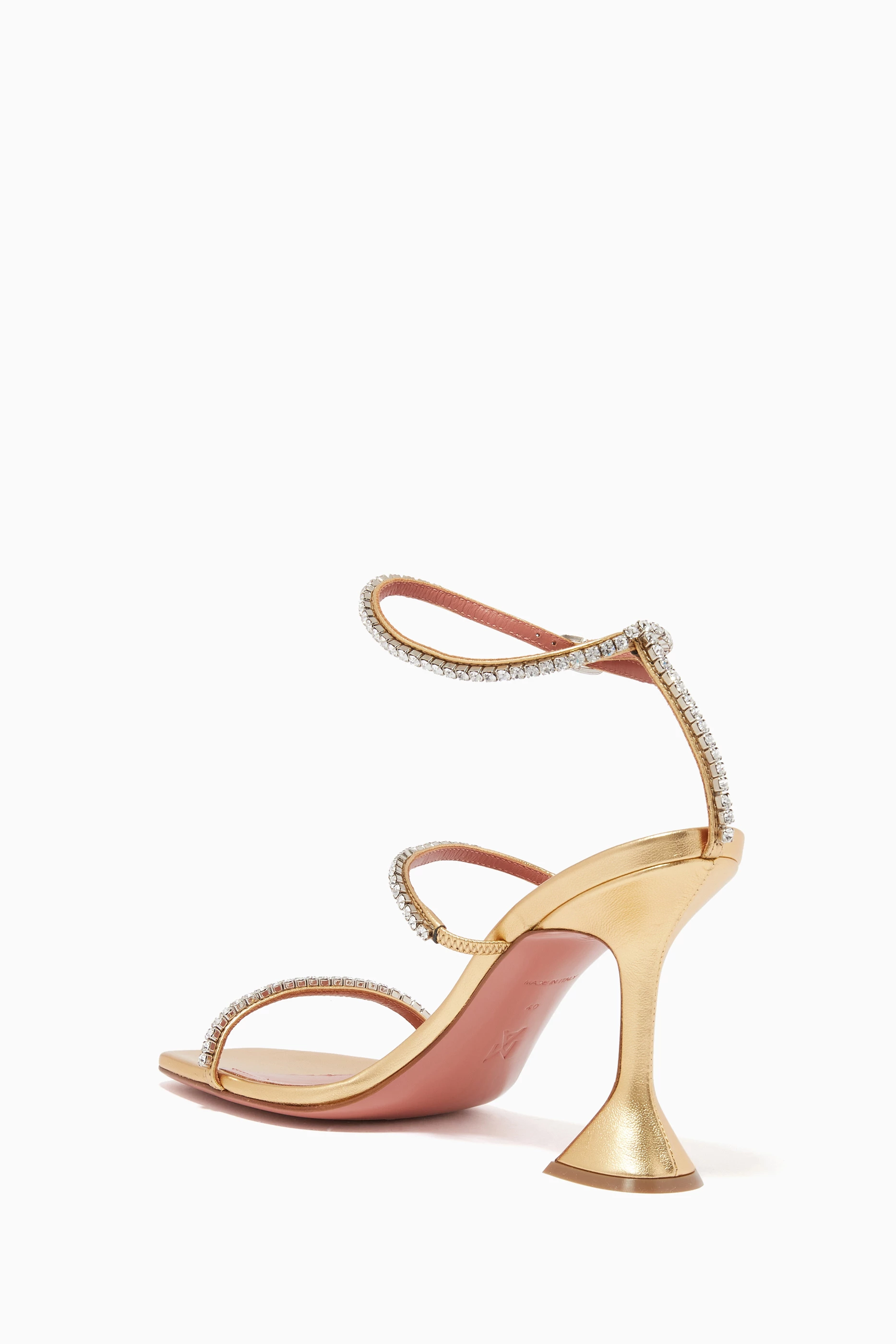 Buy Amina Muaddi Gold Gilda Sandals in Metallic Leather For