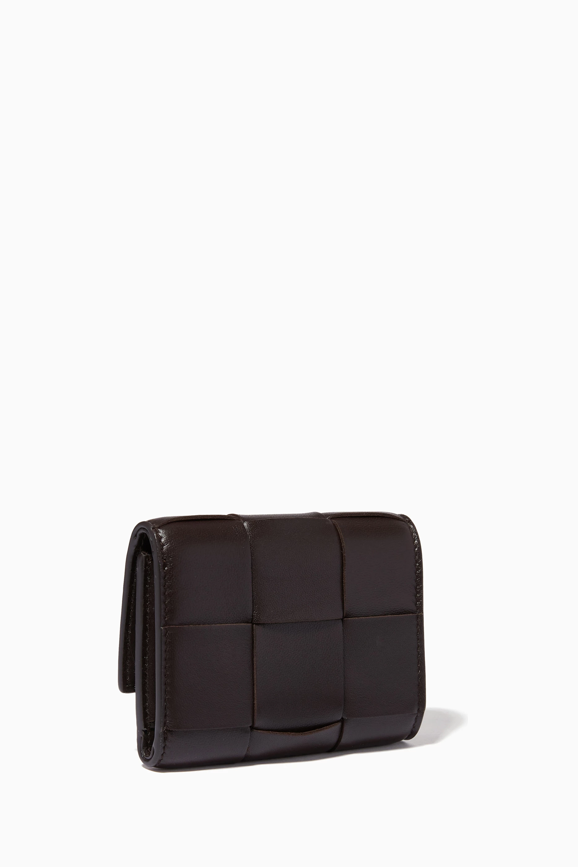 Buy Bottega Veneta Brown Mini Tri-fold Zip Wallet in Intrecciato