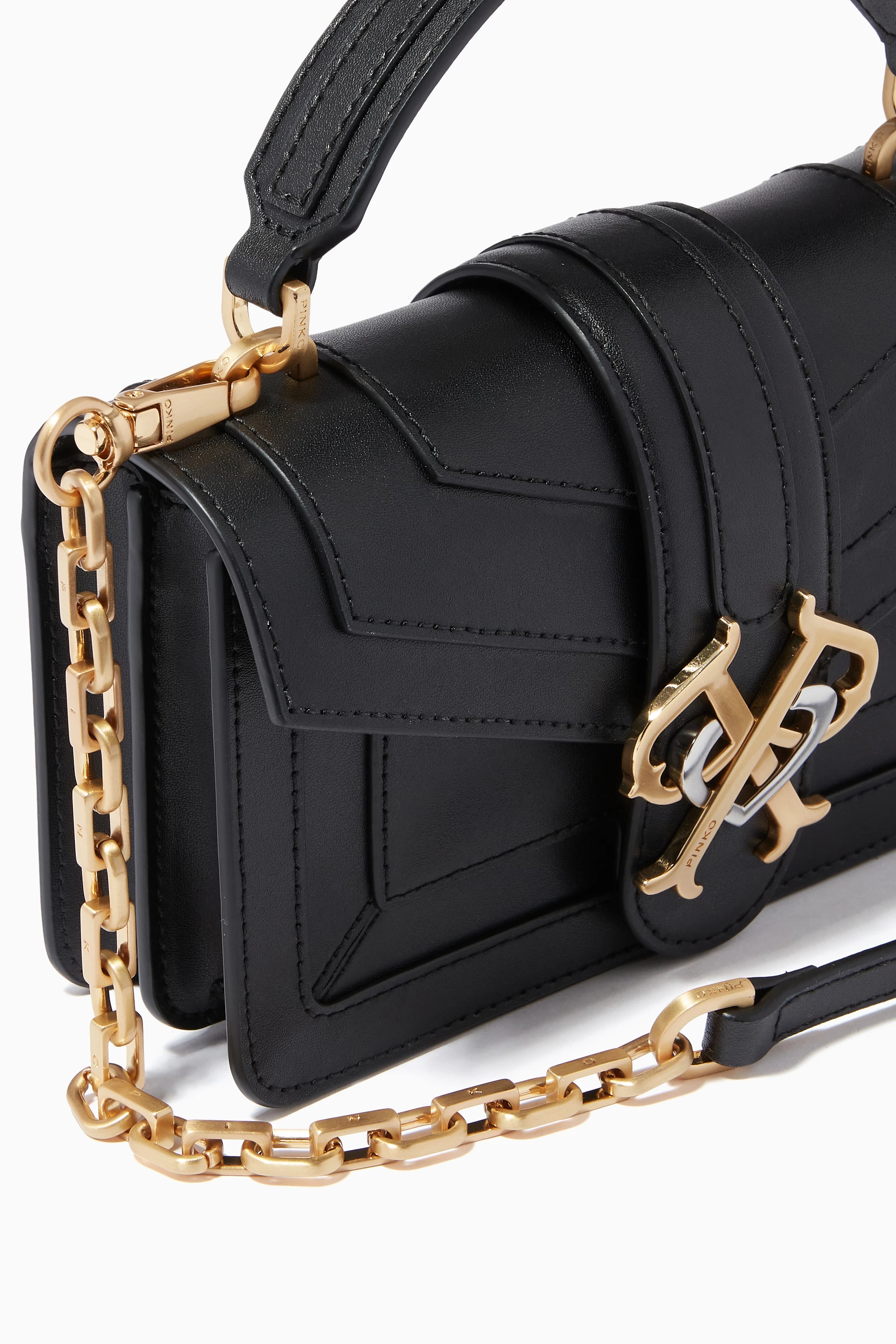 Buy PINKO Black Mini Double P Evolution Simply Bag in Leather For Women Online Ounass Saudi