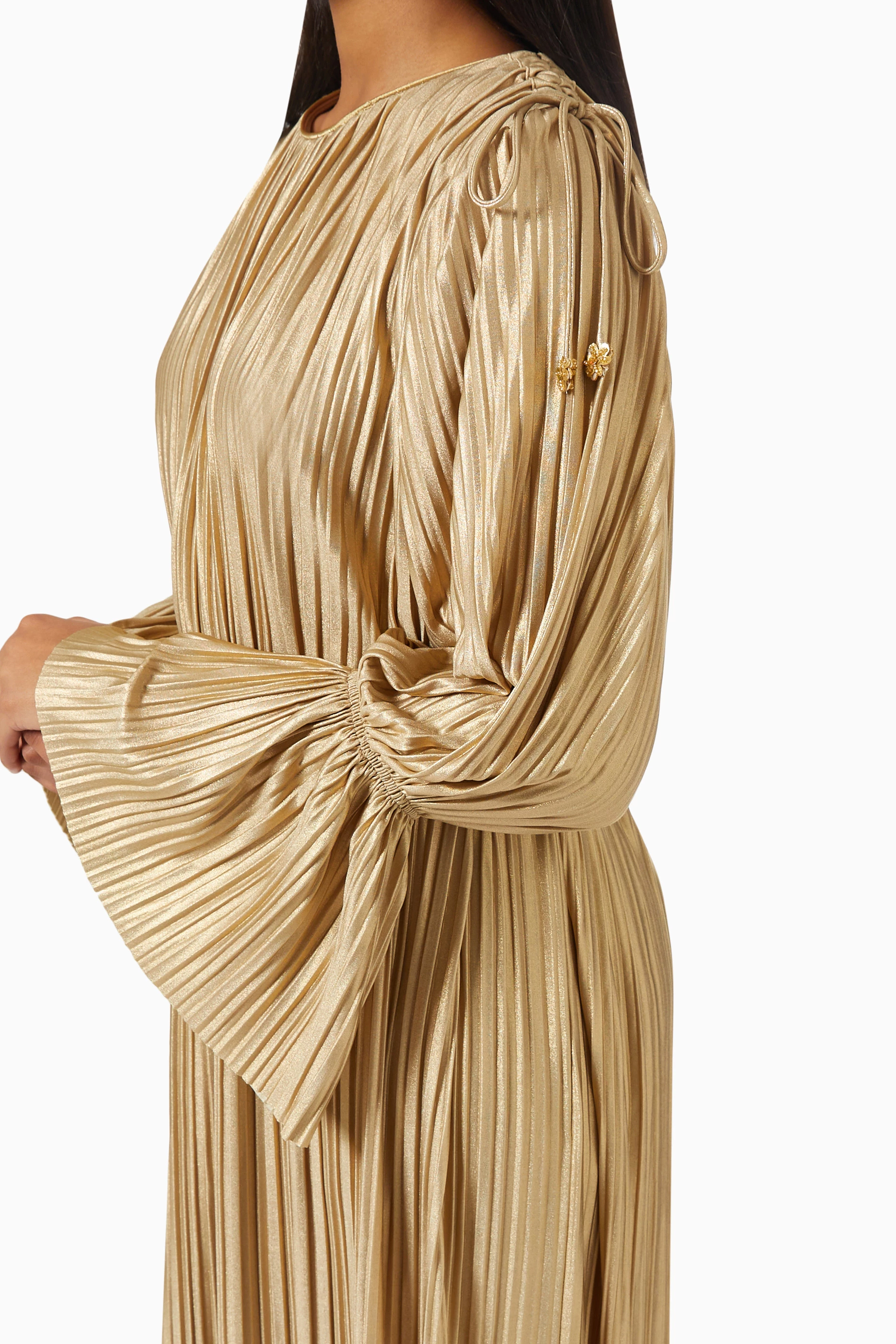 gold pleated midi dress Lady Black Tie - Timeless Repeat - Pleated Satin Midi Dress main image 1