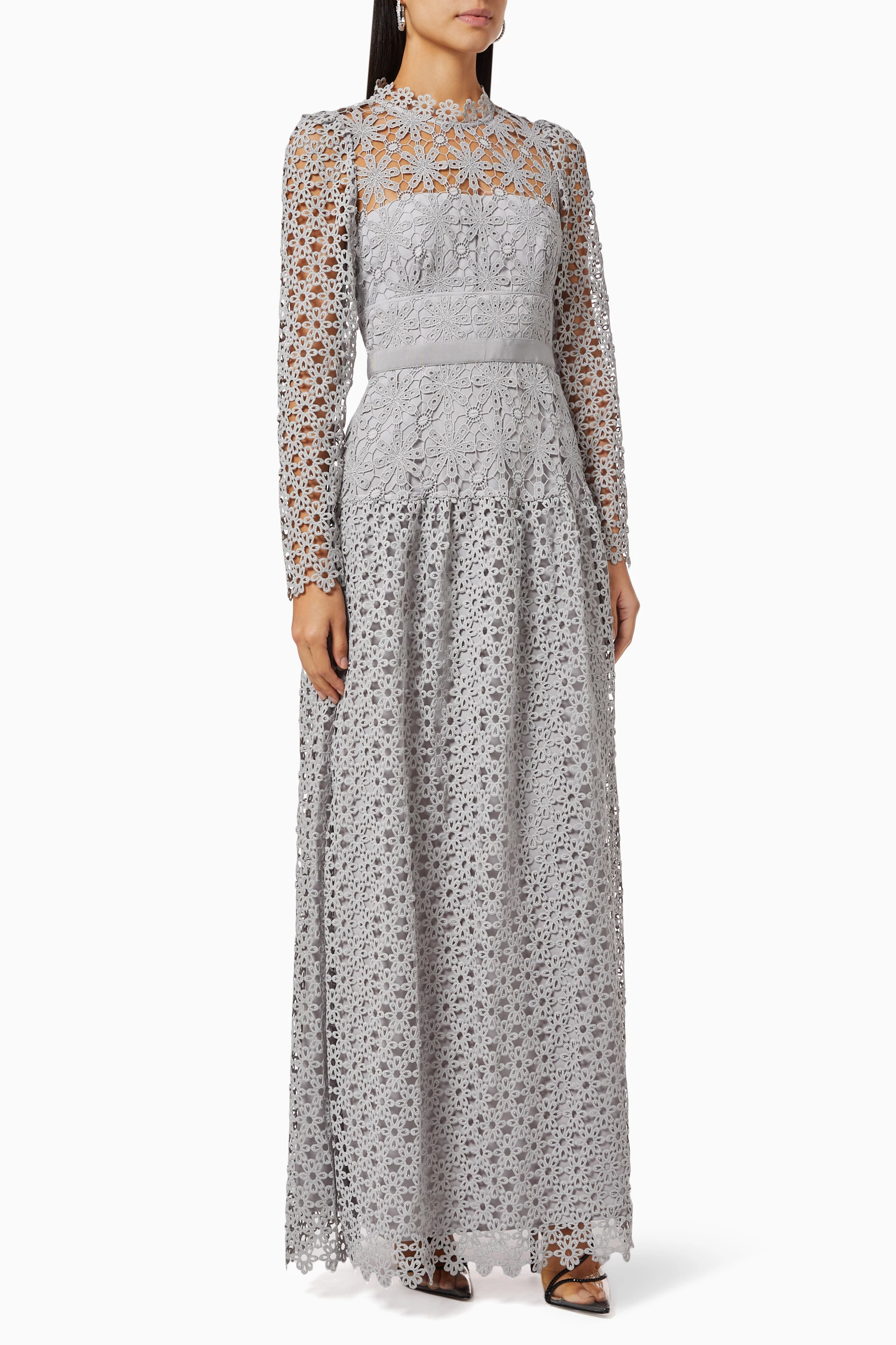 Buy Self-Portrait Grey Long Sleeve Dress in Geo Guipure Lace For Women  Online | Ounass Saudi