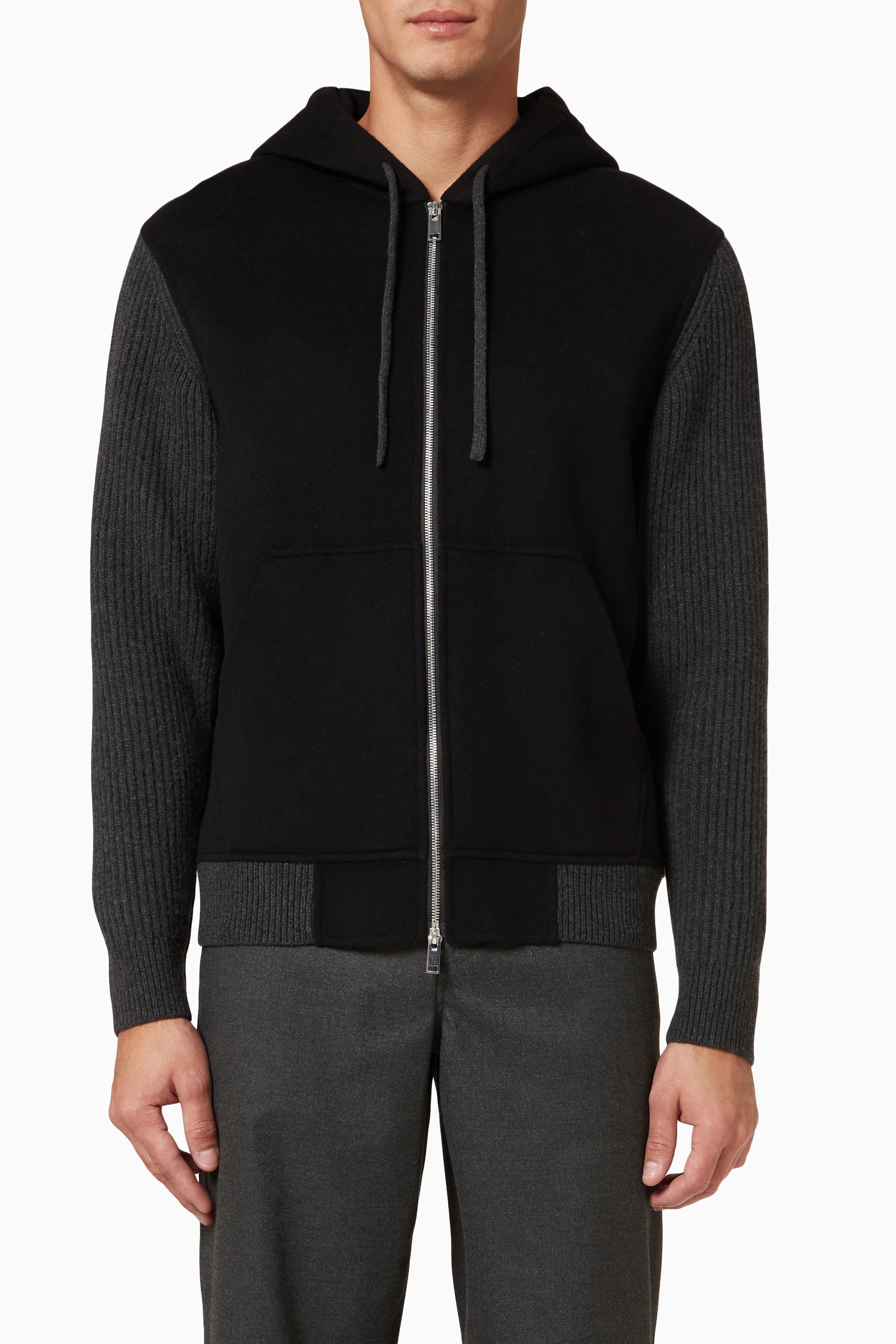 Buy Theory Black Haskel Zip Hoodie in Wool Cashmere For Men Online Ounass Saudi