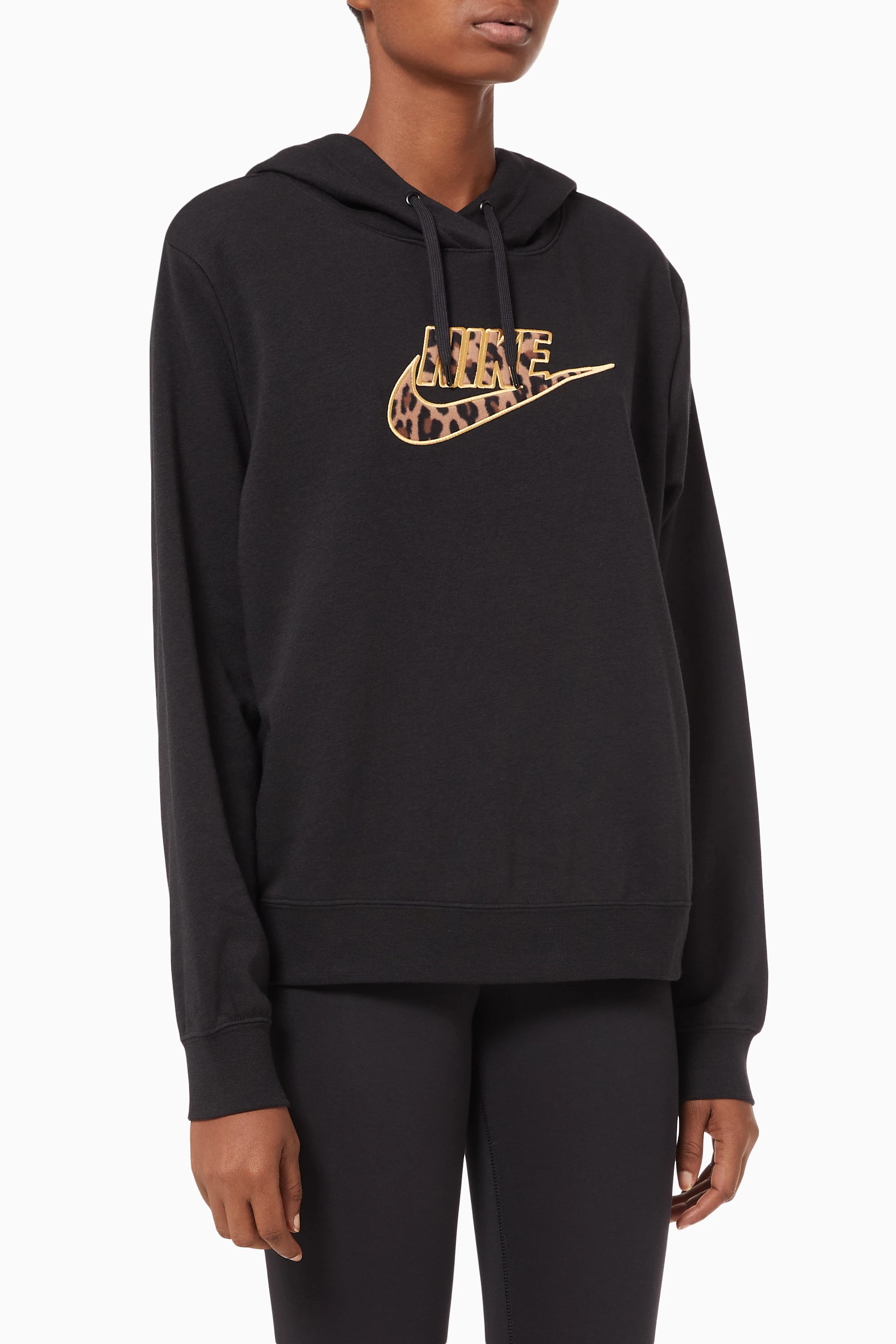 Buy Nike Black Sportswear Animal Print Swoosh Hoodie in Fleece For Women Online Ounass Saudi