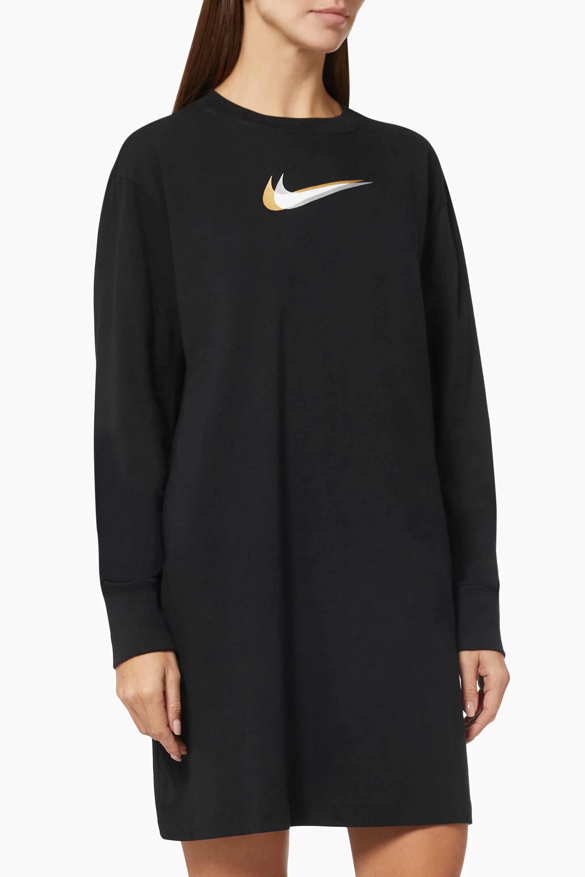 Buy Nike Black Sportswear Double Swoosh Dress in Jersey For Women Online Ounass Saudi