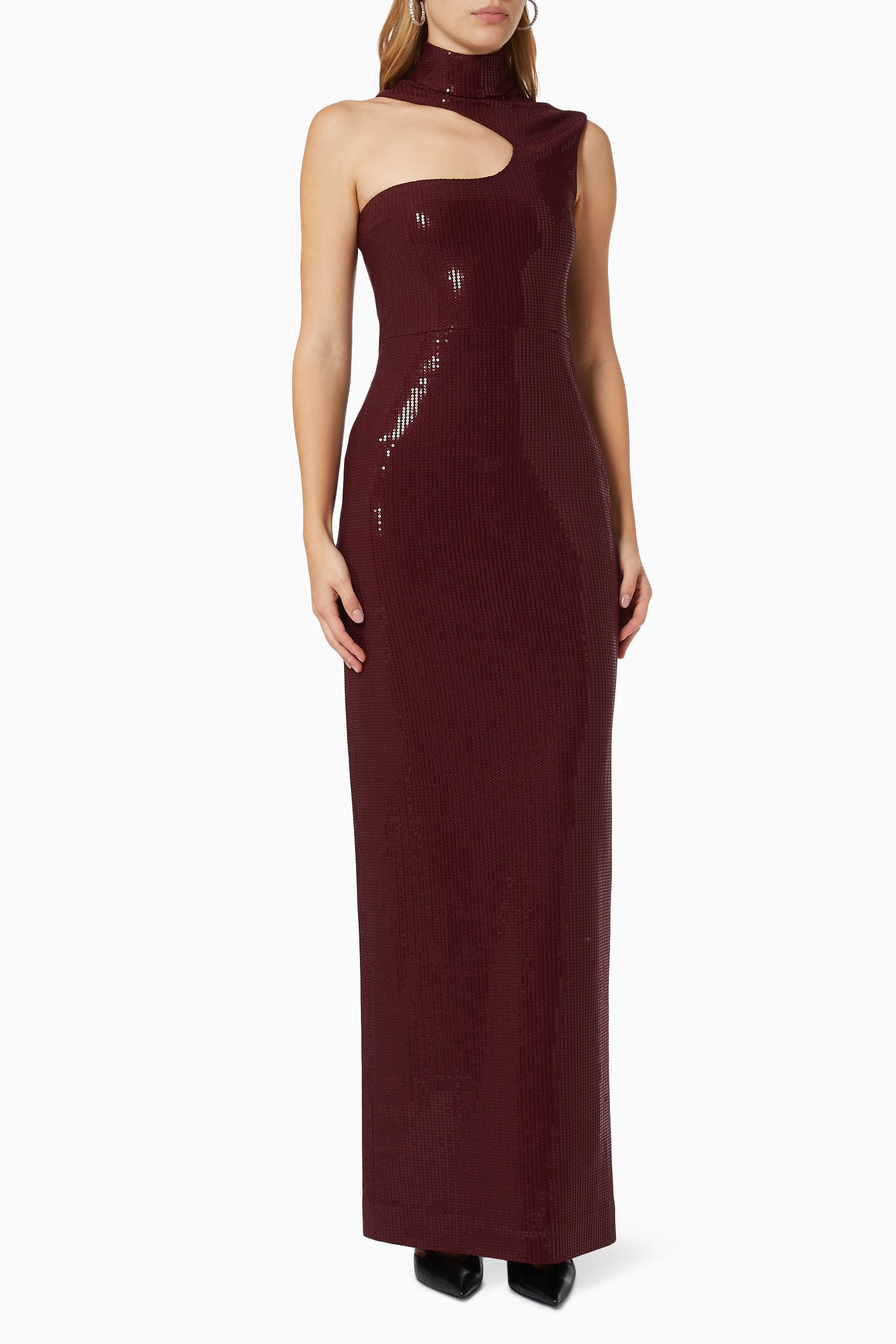 Buy Solace London Burgundy Yara Maxi Dress in Sequin Knit For Women Online  | Ounass Saudi