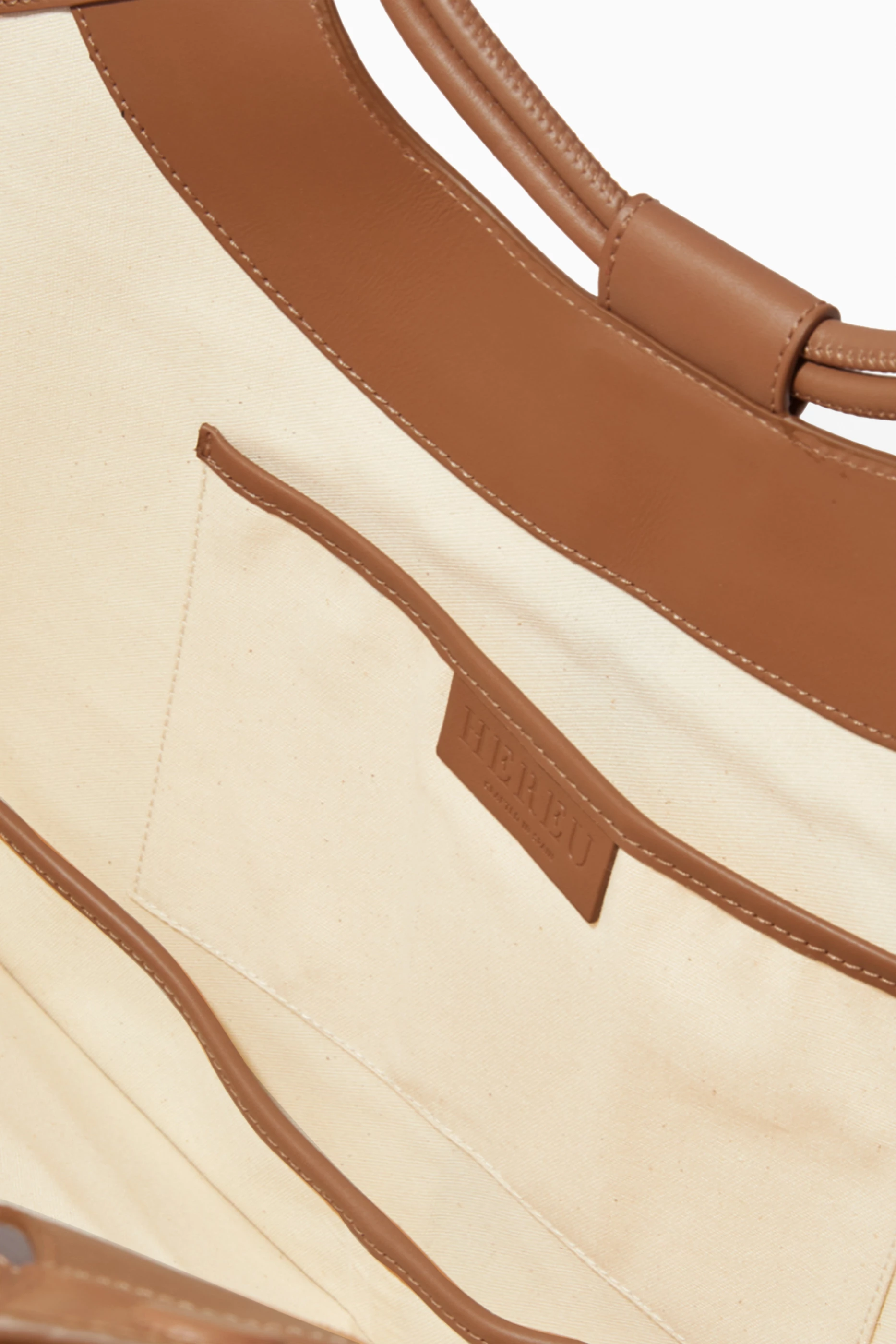 Buy Hereu Neutral Ventall Tote Bag in Canvas and Leather For