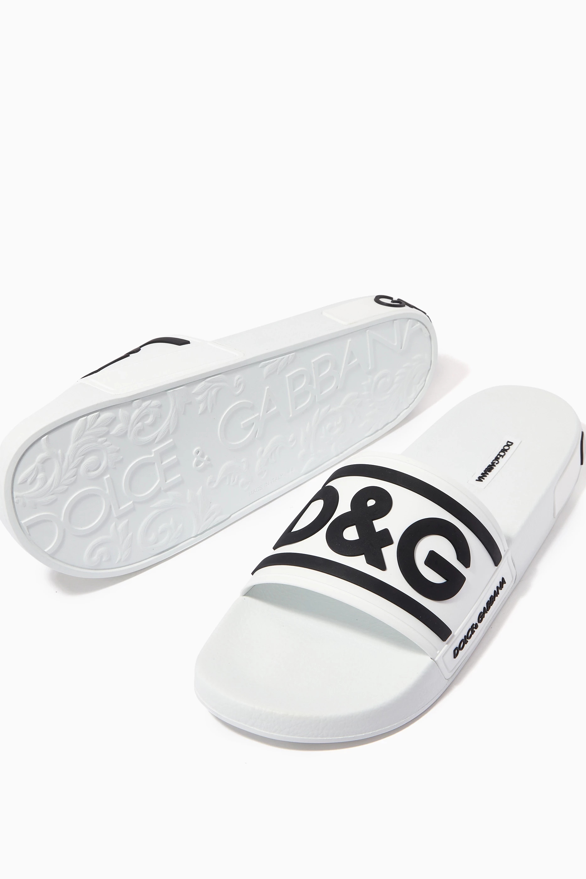 Buy Dolce Gabbana White D G Slides in Rubber For Men Online Ounass Saudi