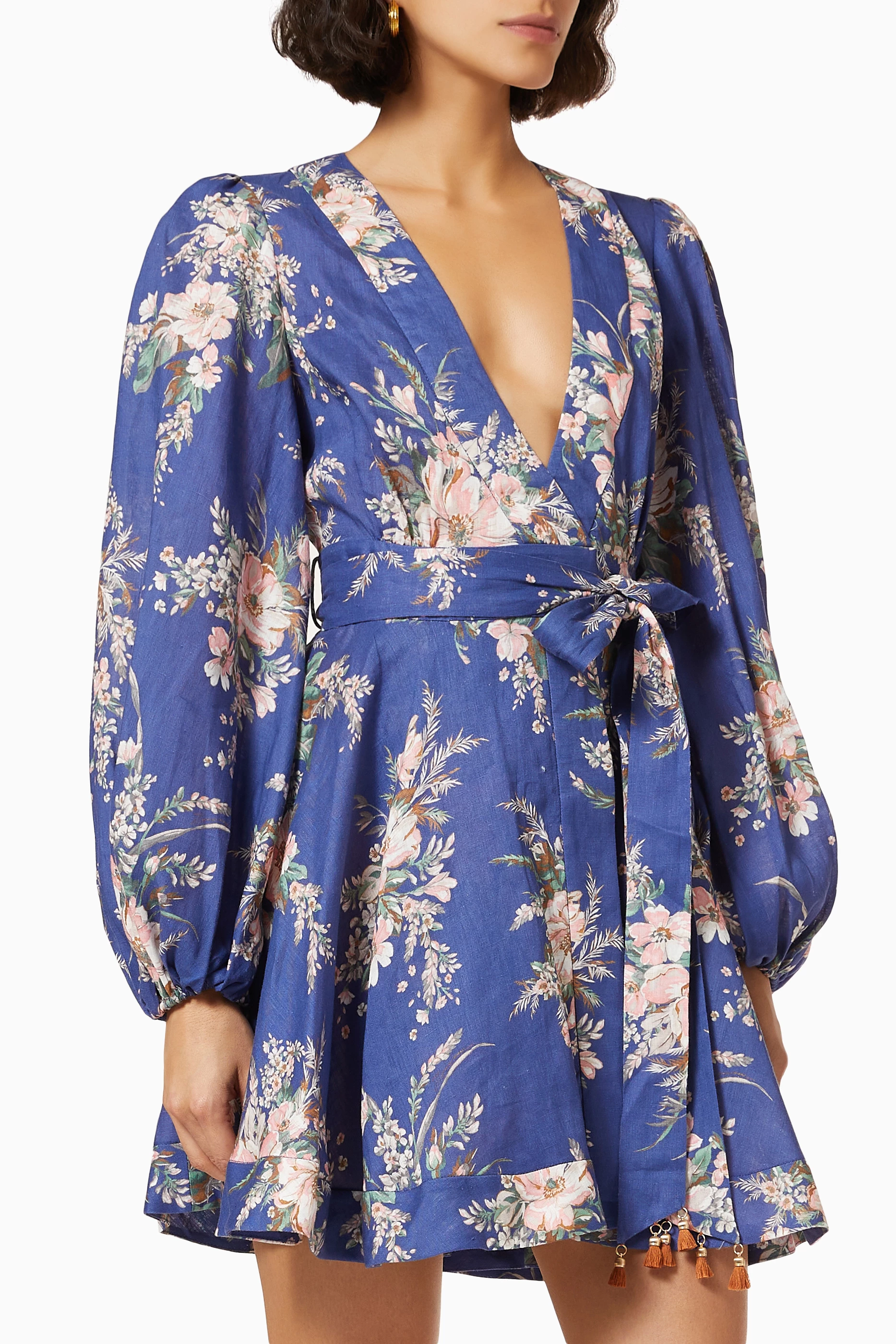 Buy Zimmermann Blue Moonshine Wrap Short Dress in Linen For Women Online |  Ounass Saudi