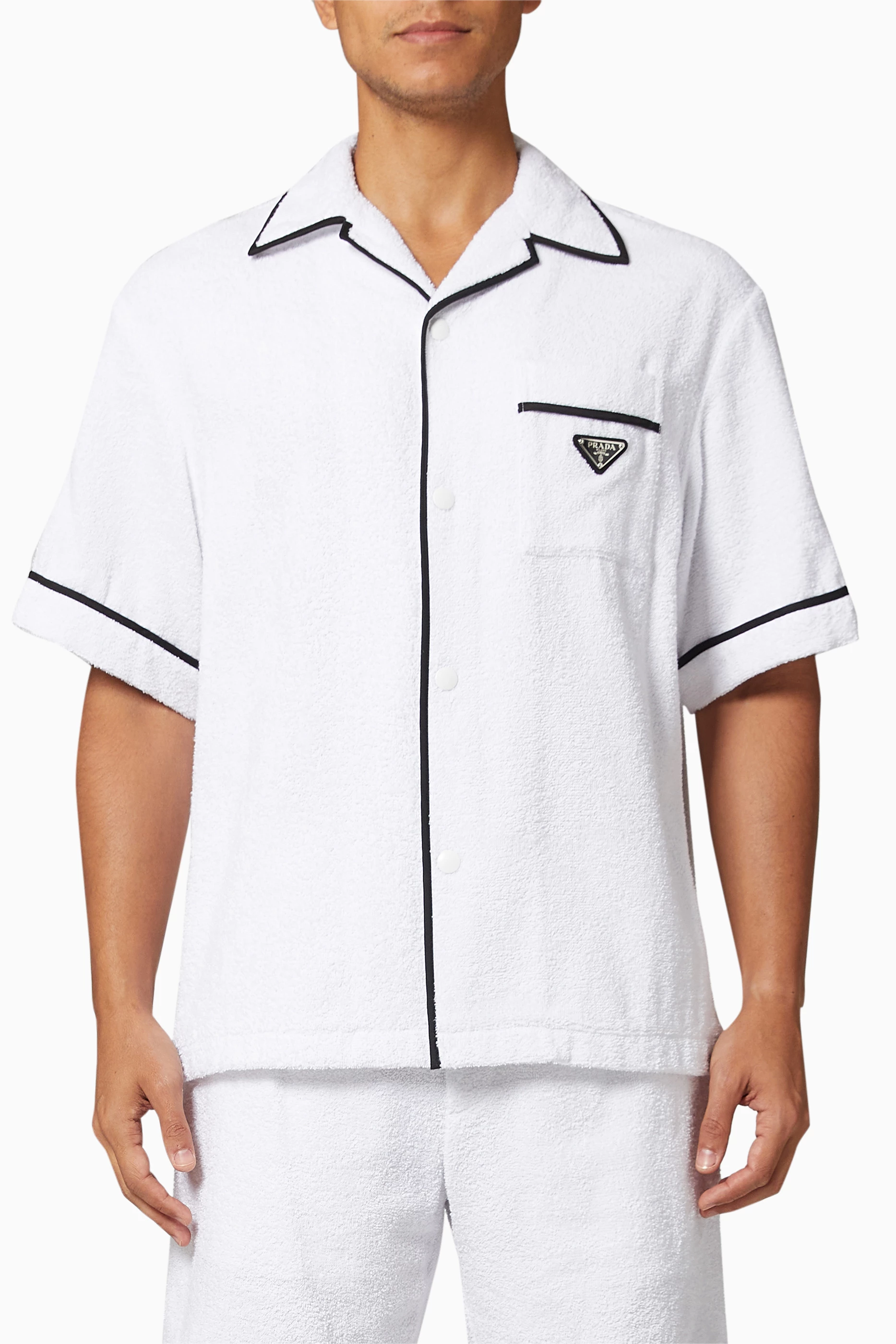 半額以下★PRADA Terry Bowling Shirt White Cotton terry bowling shirt in white - Prada | Mytheresa