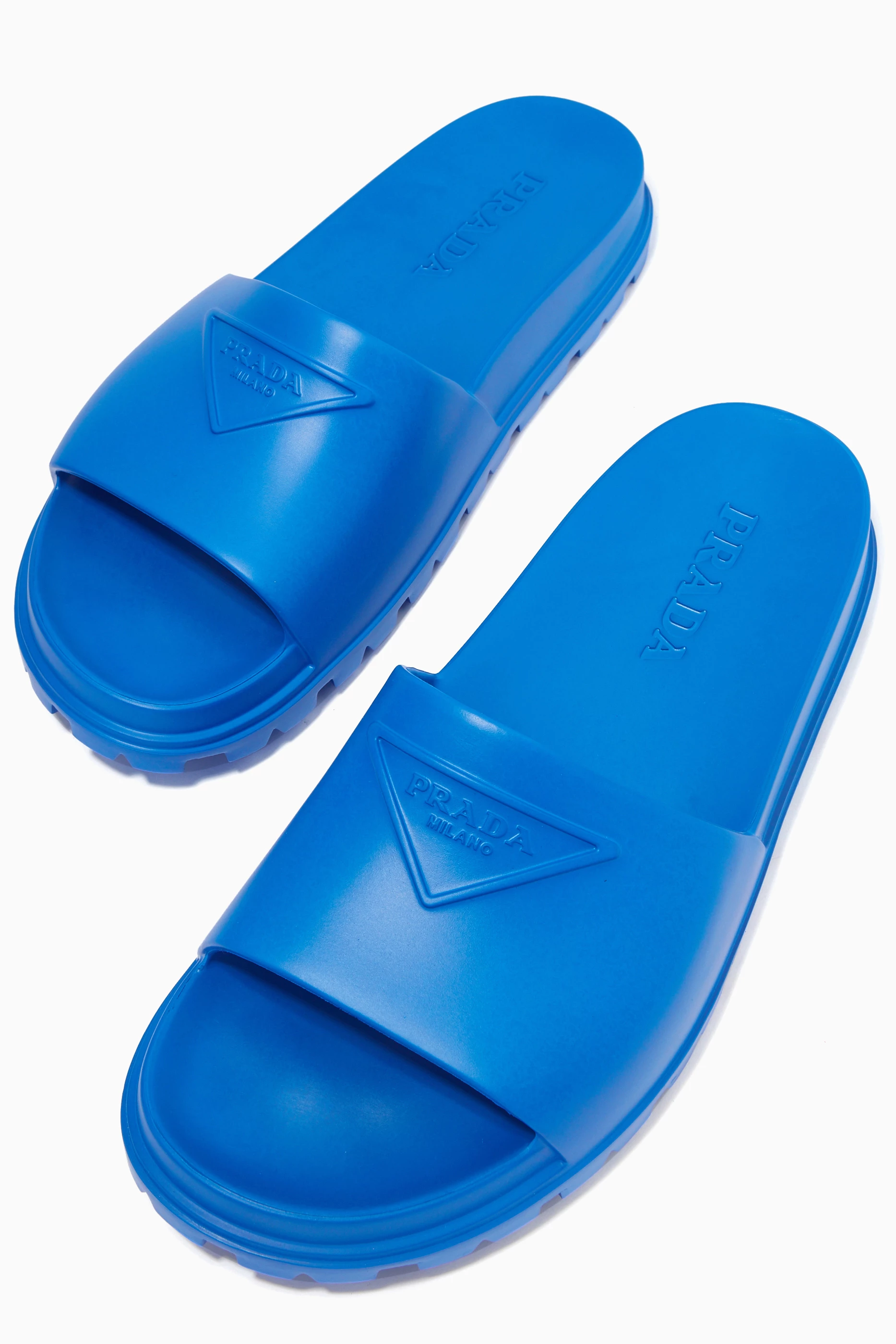 Buy Prada Blue Logo Soft Slides in Rubber For Men Online Ounass Saudi
