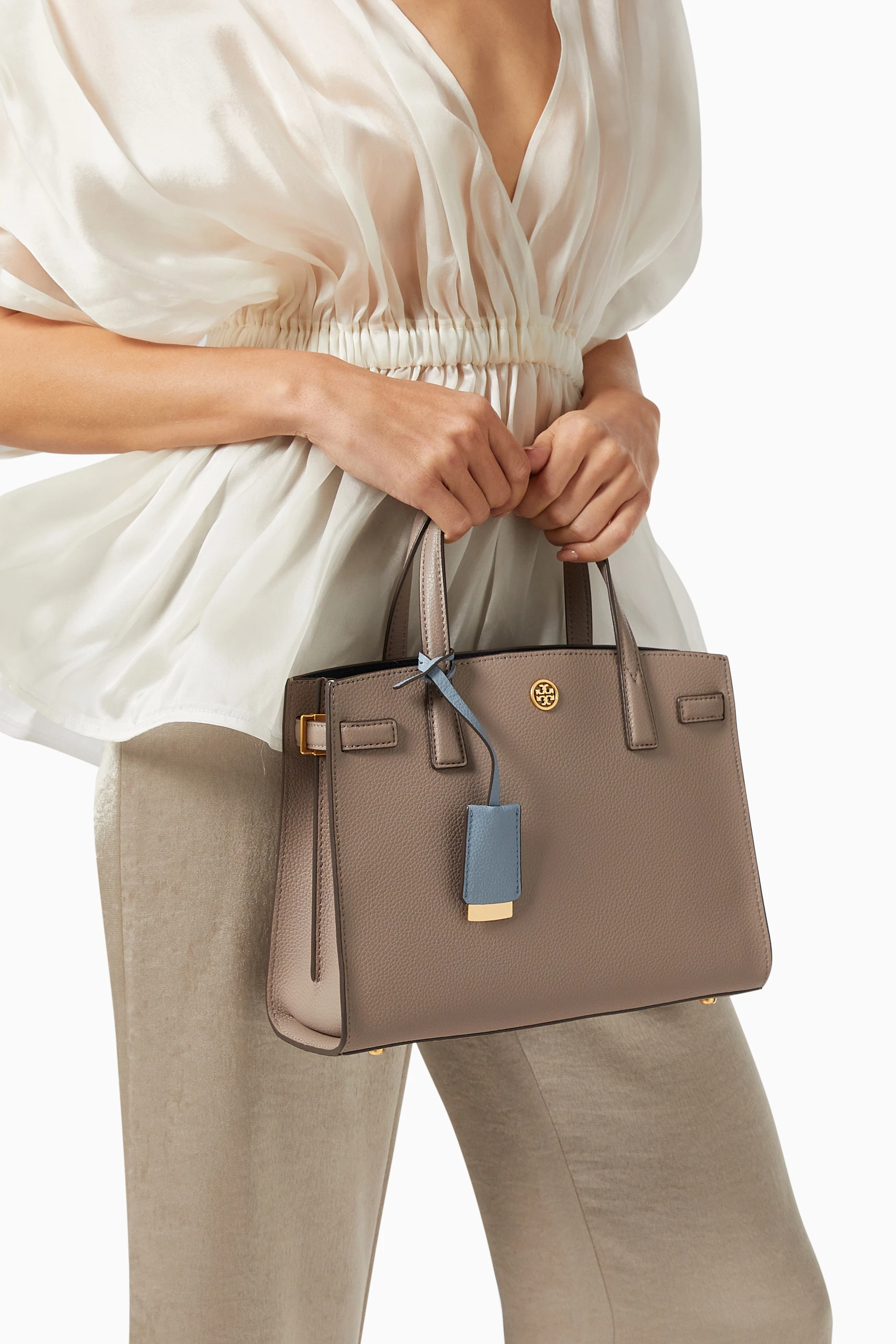 Buy Tory Burch Grey Walker Small Satchel Bag in Leather For Women 