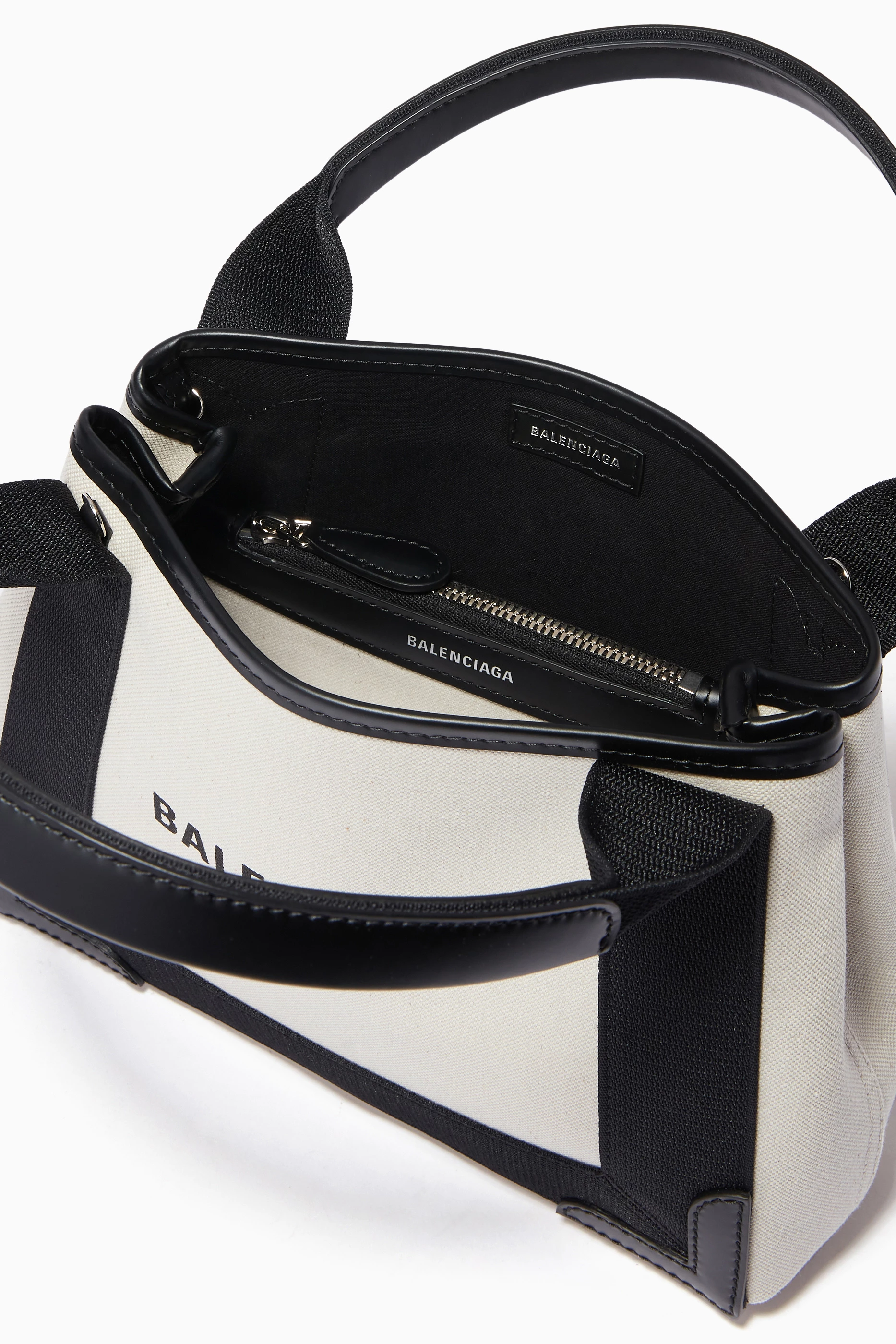 Buy Balenciaga Black Navy Cabas XS Bag in Organic Cotton